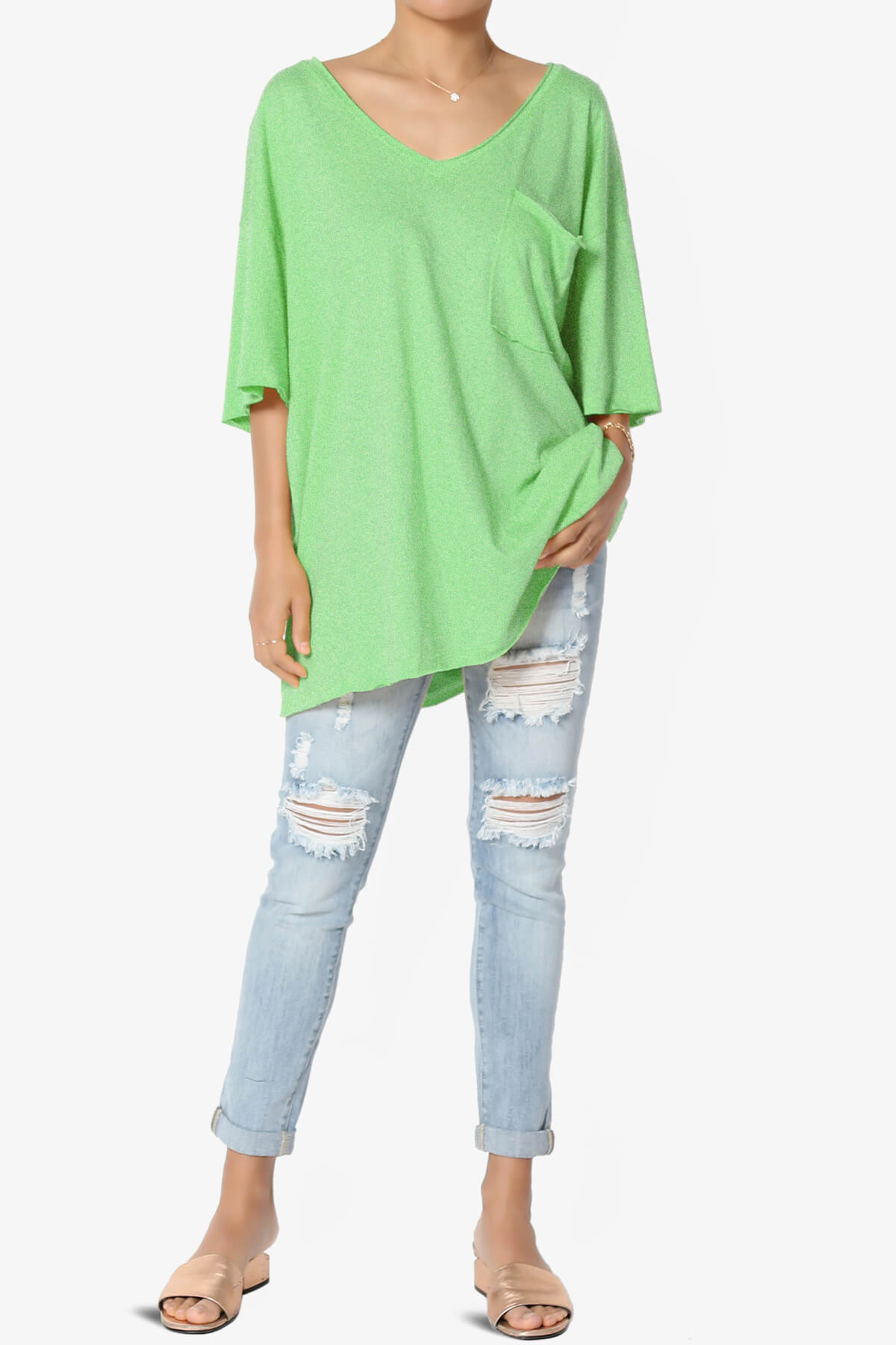 Charlie V Neck Pocket Boyfriend Tee HEATHER GREEN_6