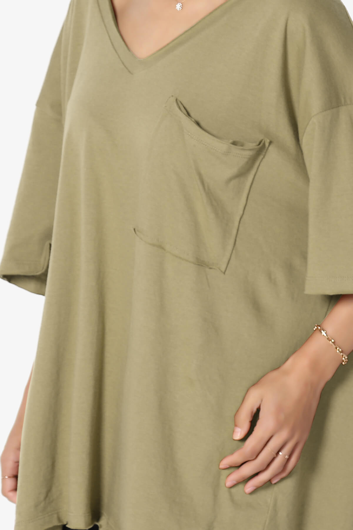Charlie V Neck Pocket Boyfriend Tee KHAKI GREEN_5