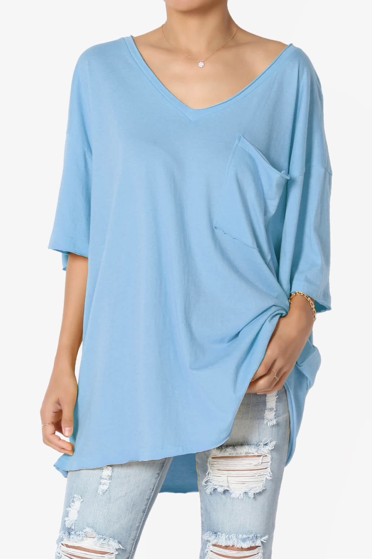Charlie V Neck Pocket Boyfriend Tee LIGHT BLUE_1