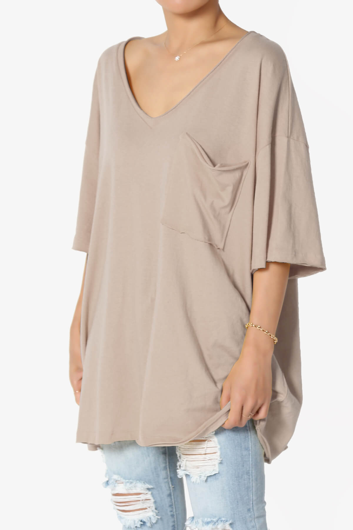 Charlie V Neck Pocket Boyfriend Tee LIGHT MOCHA_3
