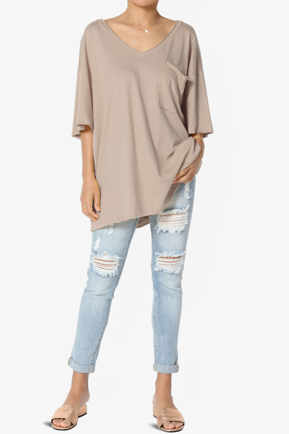 Charlie V Neck Pocket Boyfriend Tee LIGHT MOCHA_6
