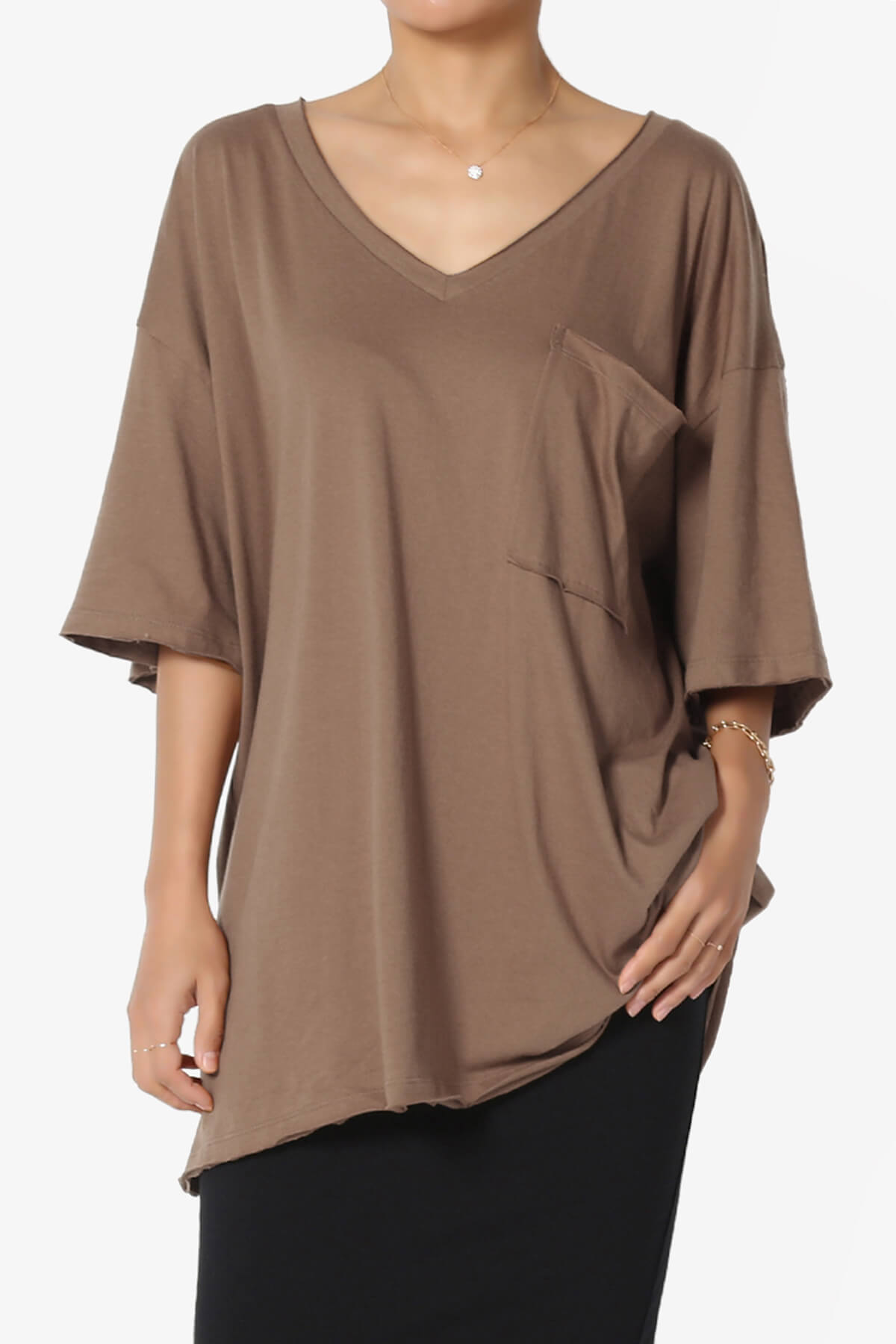 Charlie V Neck Pocket Boyfriend Tee MOCHA_1