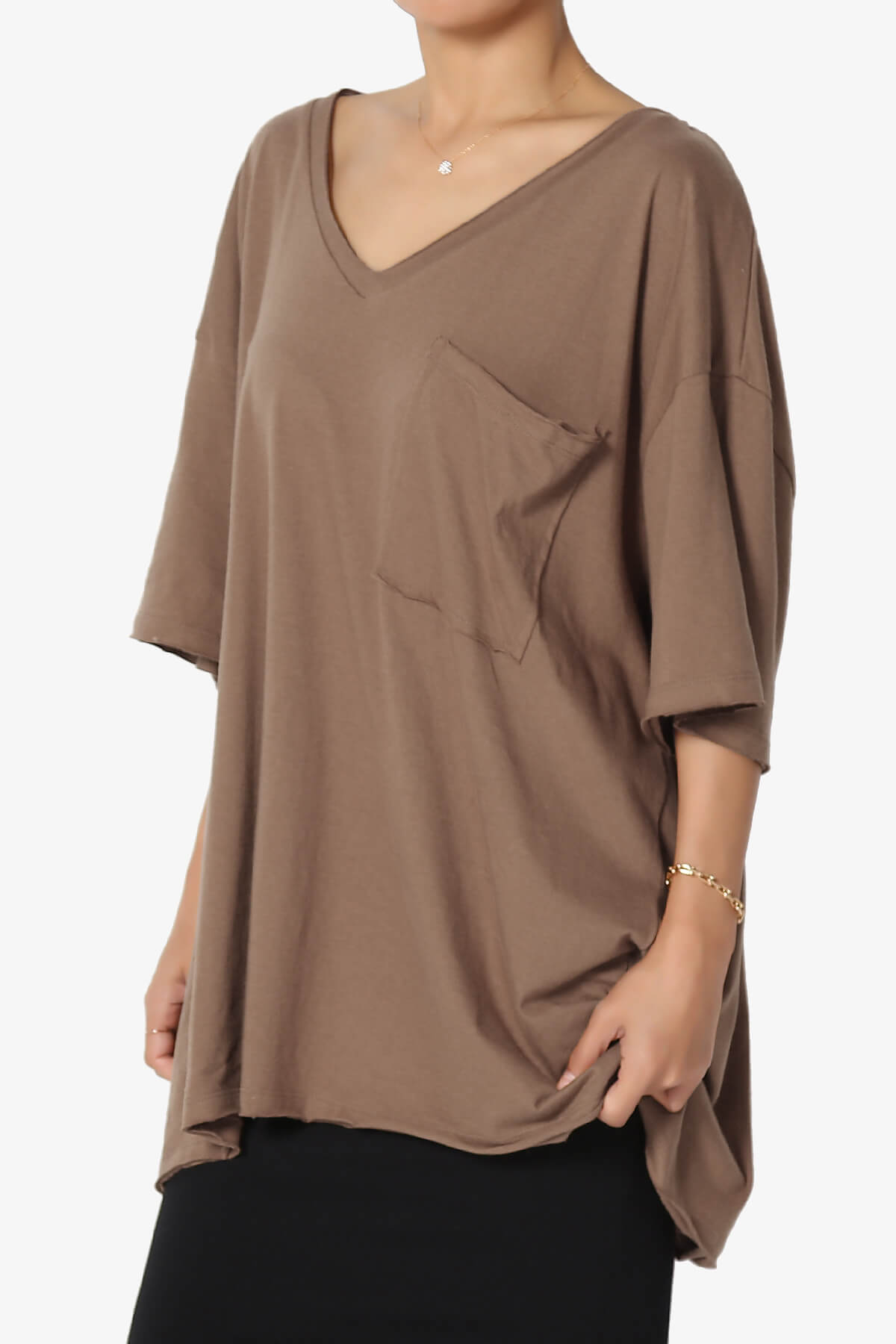 Charlie V Neck Pocket Boyfriend Tee MOCHA_3