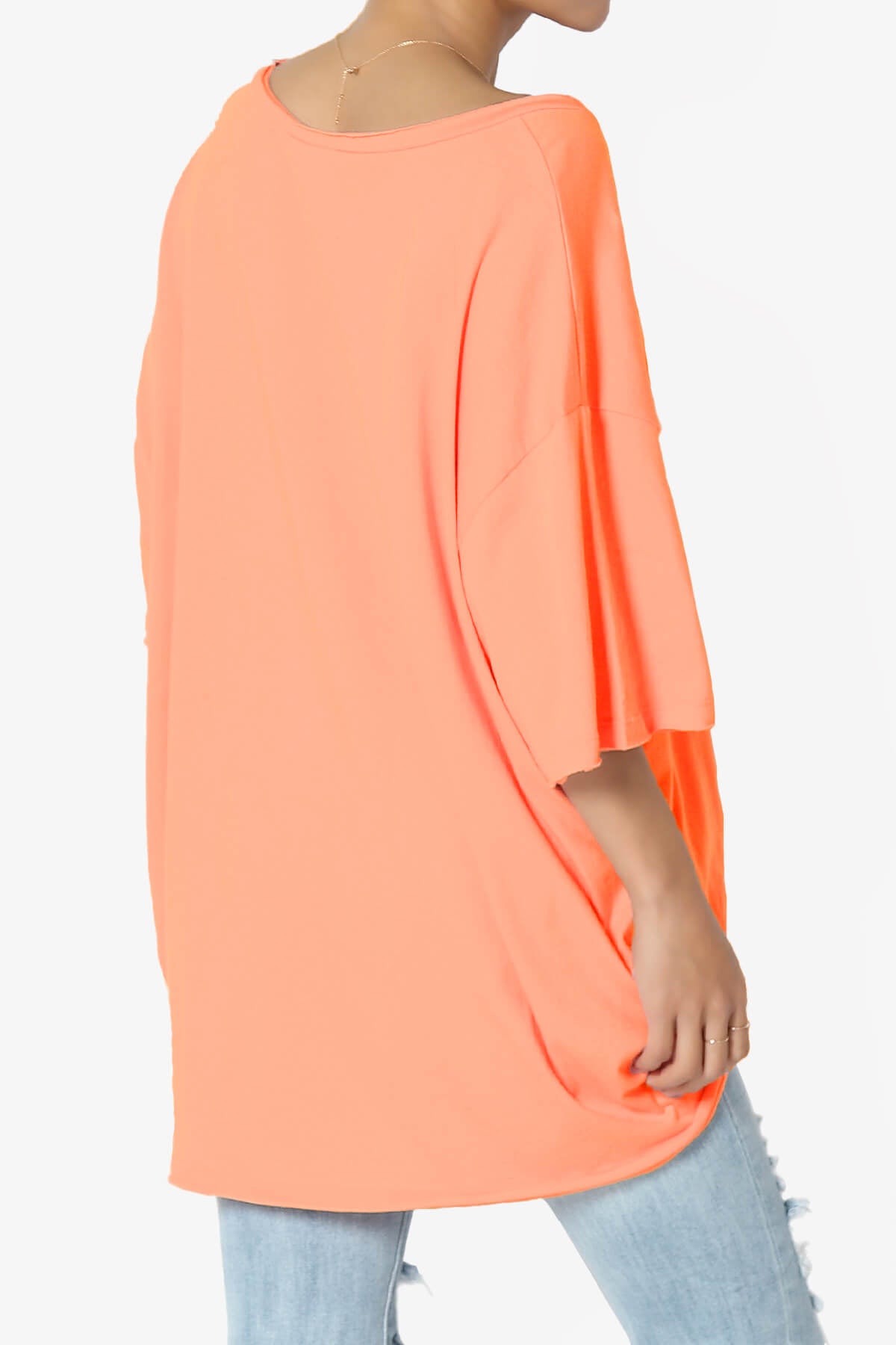 Charlie V Neck Pocket Boyfriend Tee NEON CORAL_4