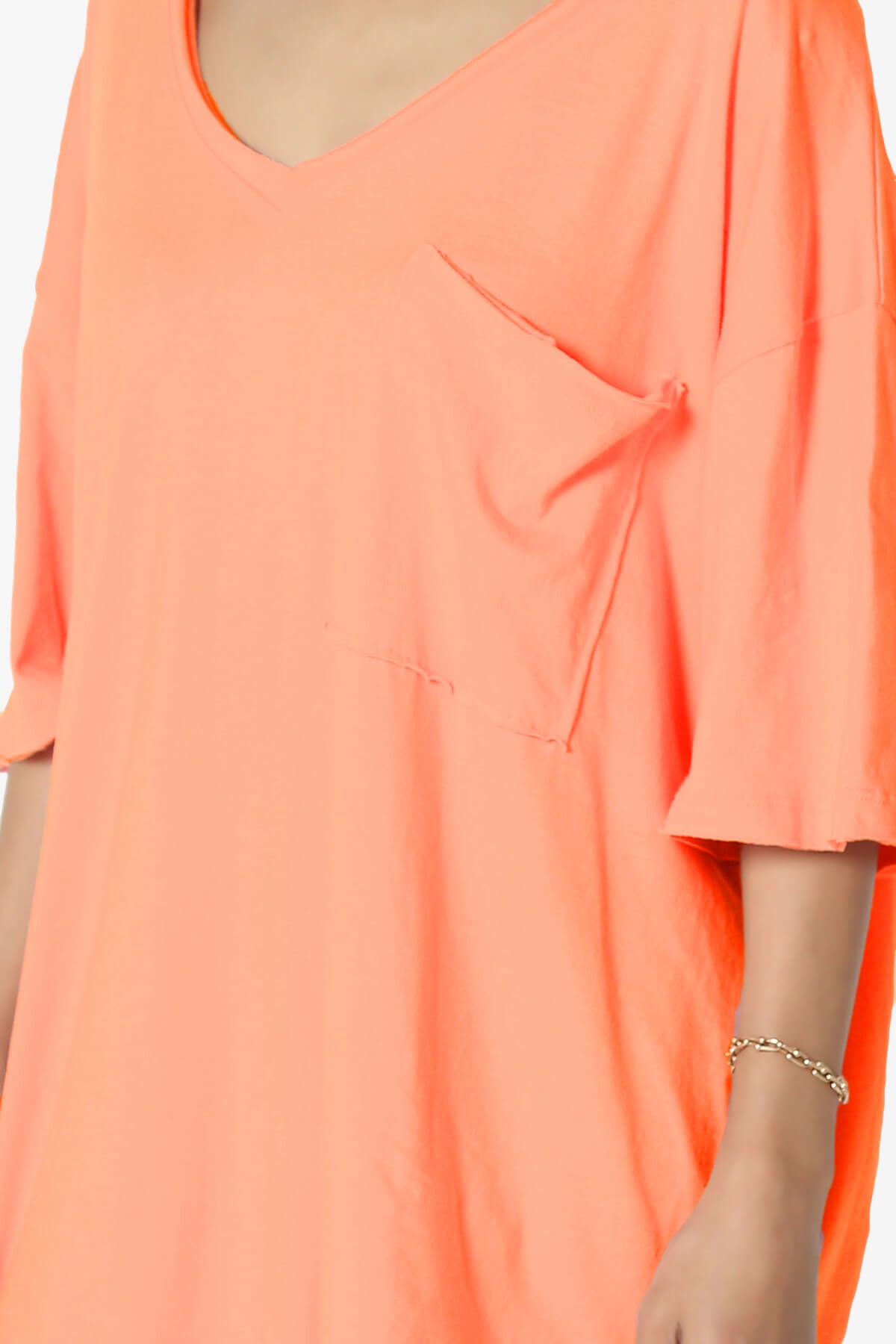 Charlie V Neck Pocket Boyfriend Tee NEON CORAL_5