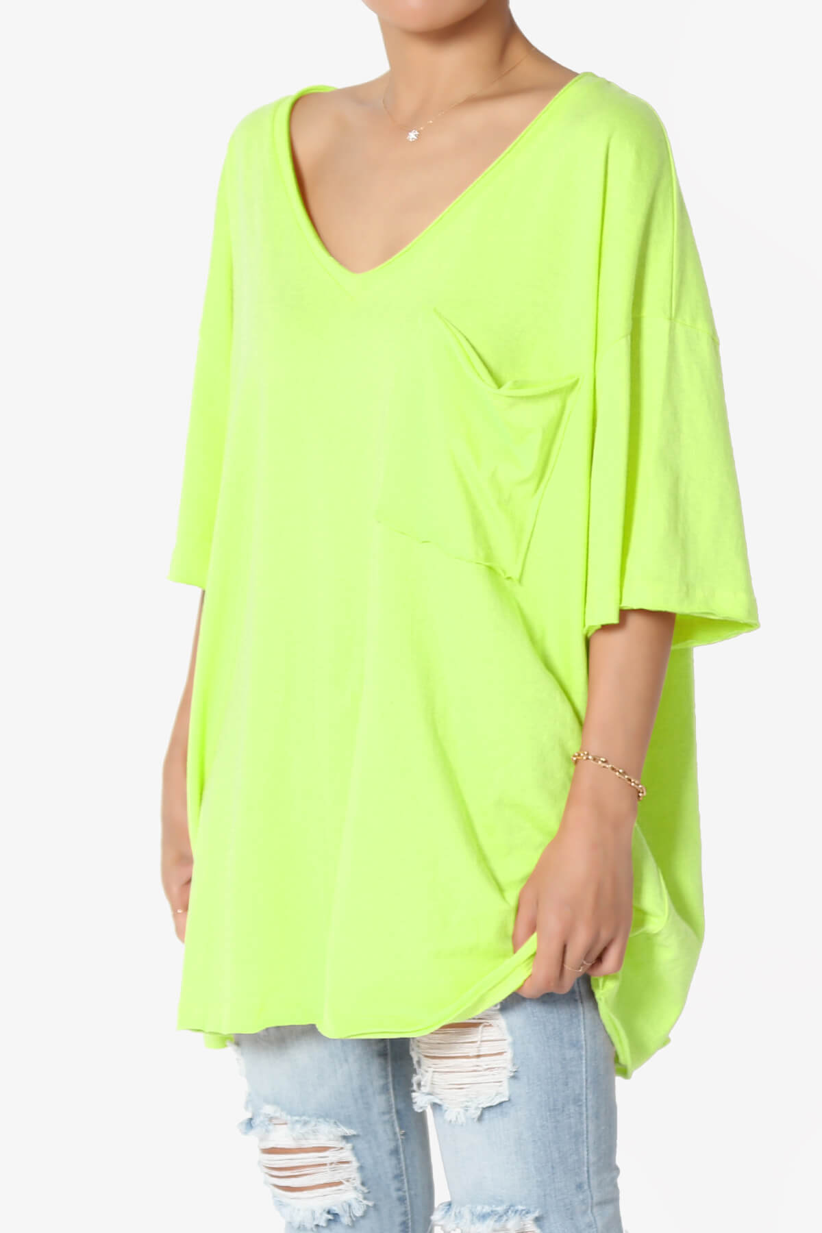 Charlie V Neck Pocket Boyfriend Tee NEON GREEN_3
