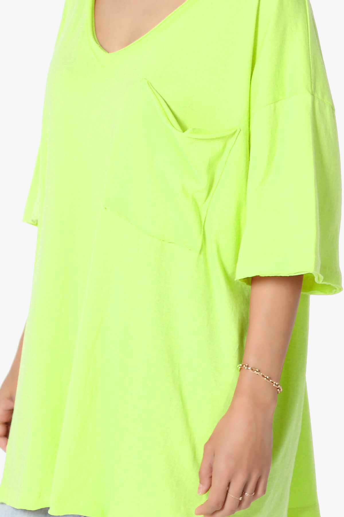 Charlie V Neck Pocket Boyfriend Tee NEON GREEN_5