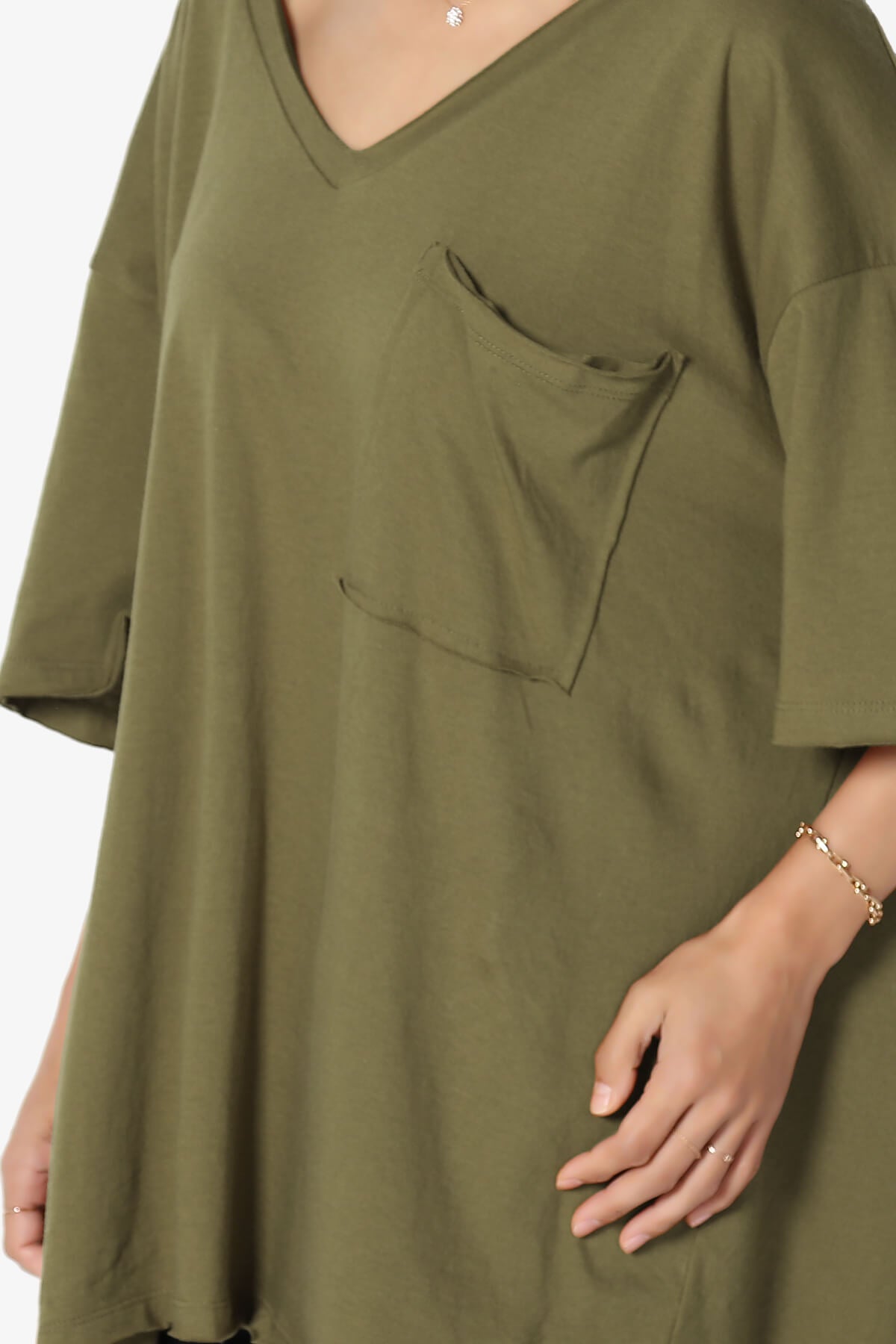 Charlie V Neck Pocket Boyfriend Tee OLIVE KHAKI_5