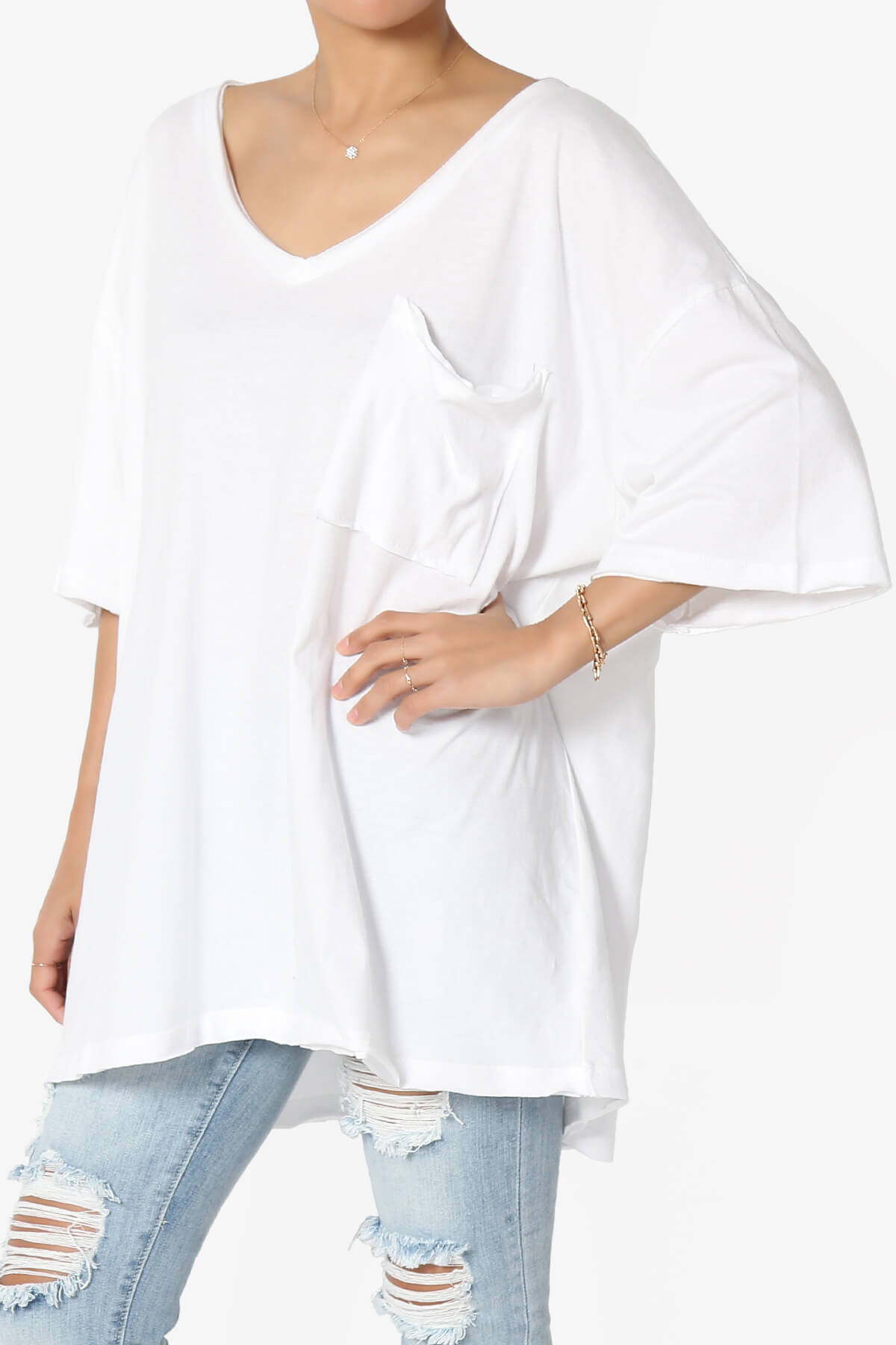 Charlie V Neck Pocket Boyfriend Tee WHITE_3