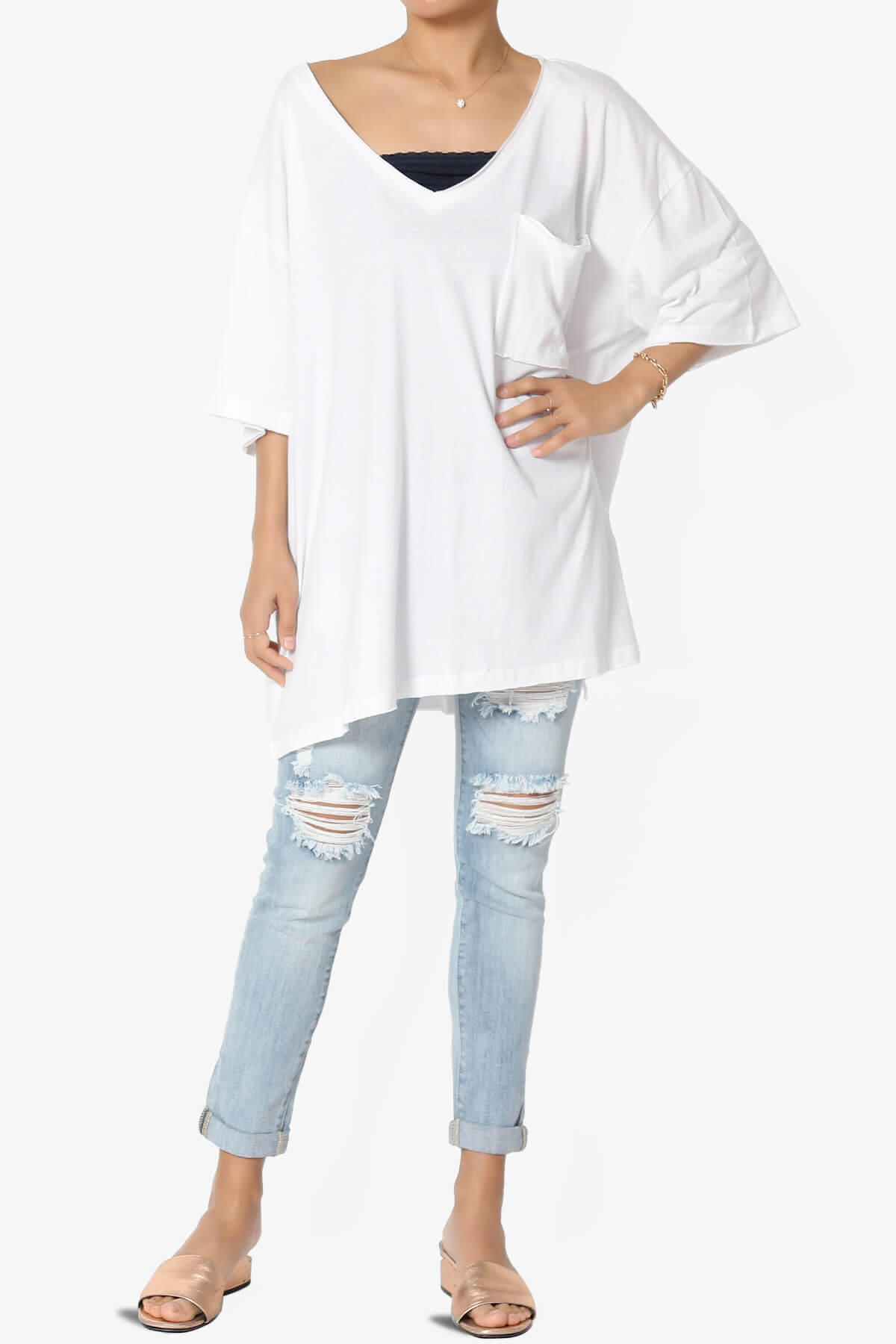 Charlie V Neck Pocket Boyfriend Tee WHITE_6