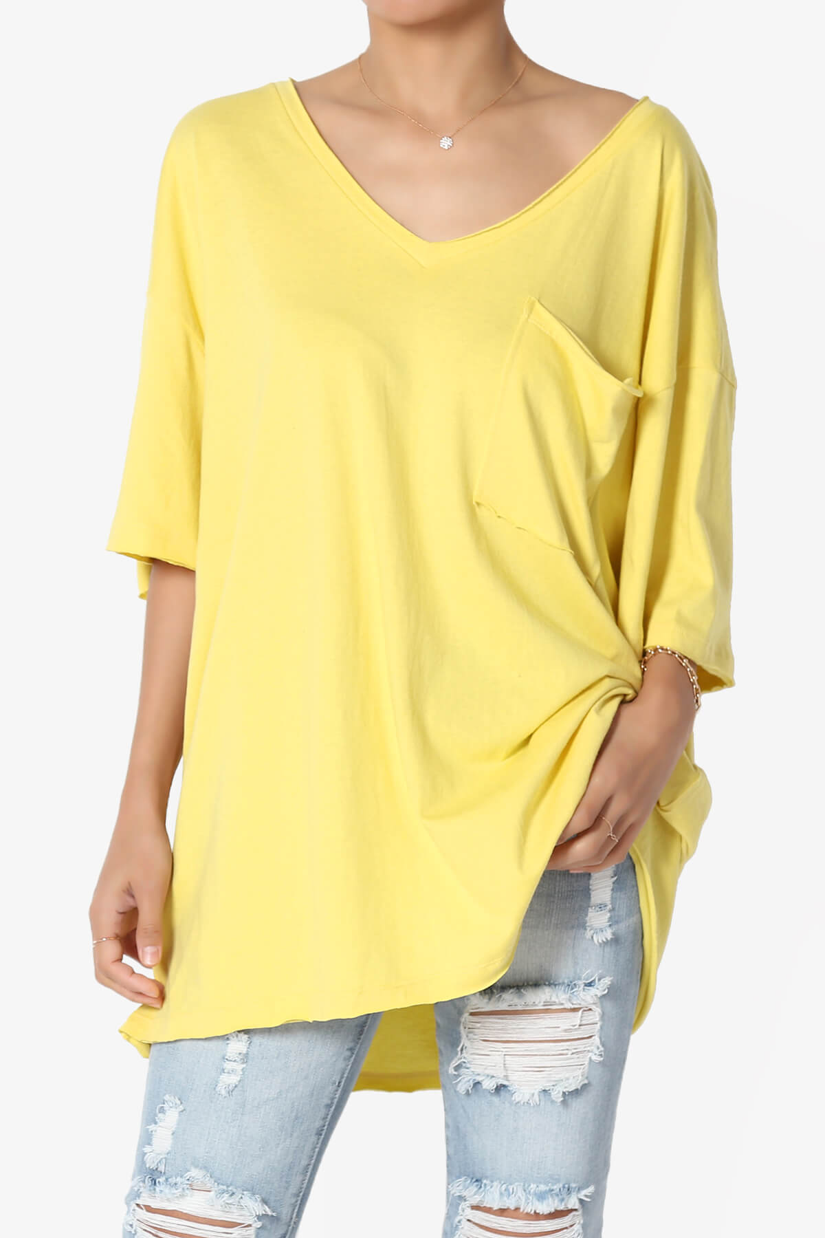 Charlie V Neck Pocket Boyfriend Tee YELLOW_1