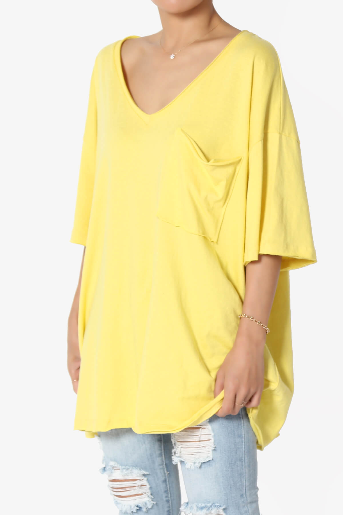 Charlie V Neck Pocket Boyfriend Tee YELLOW_3
