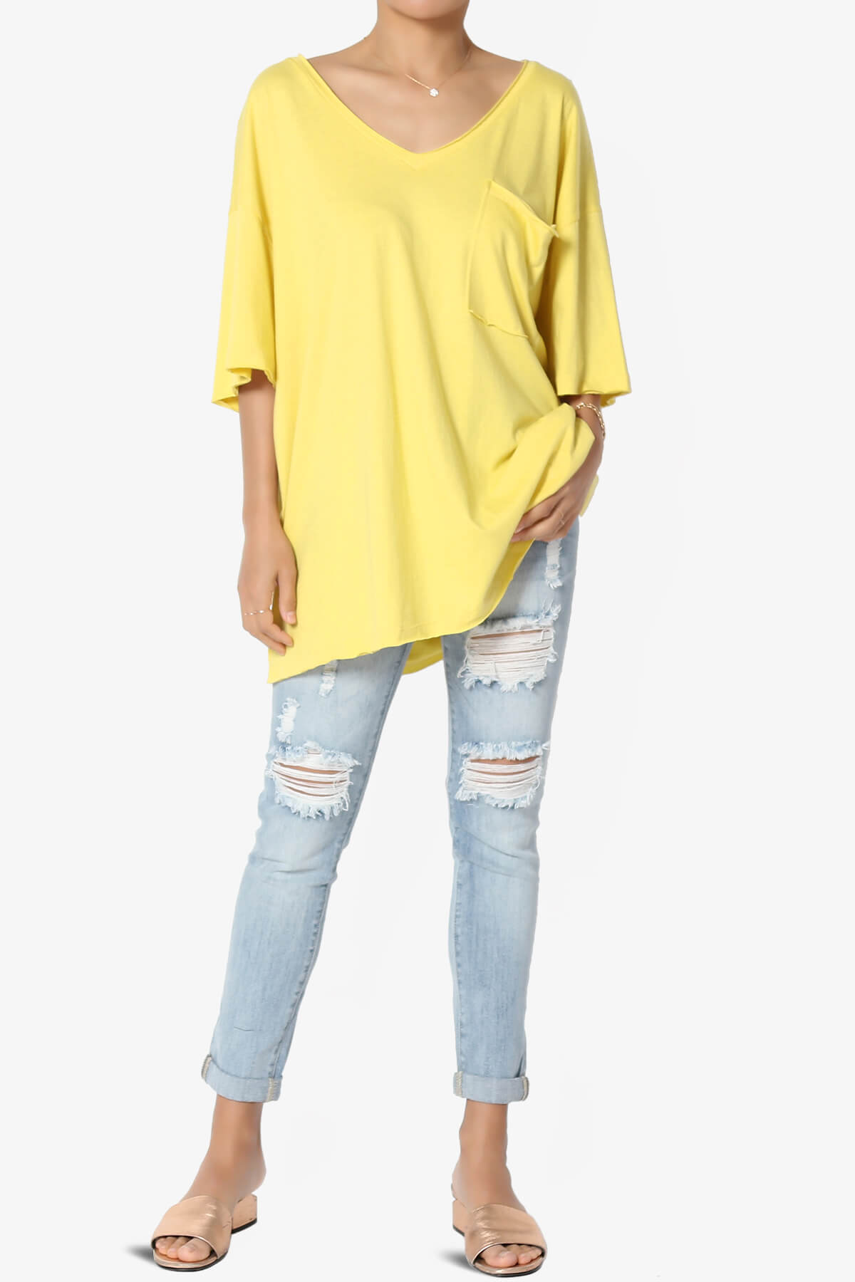 Charlie V Neck Pocket Boyfriend Tee YELLOW_6