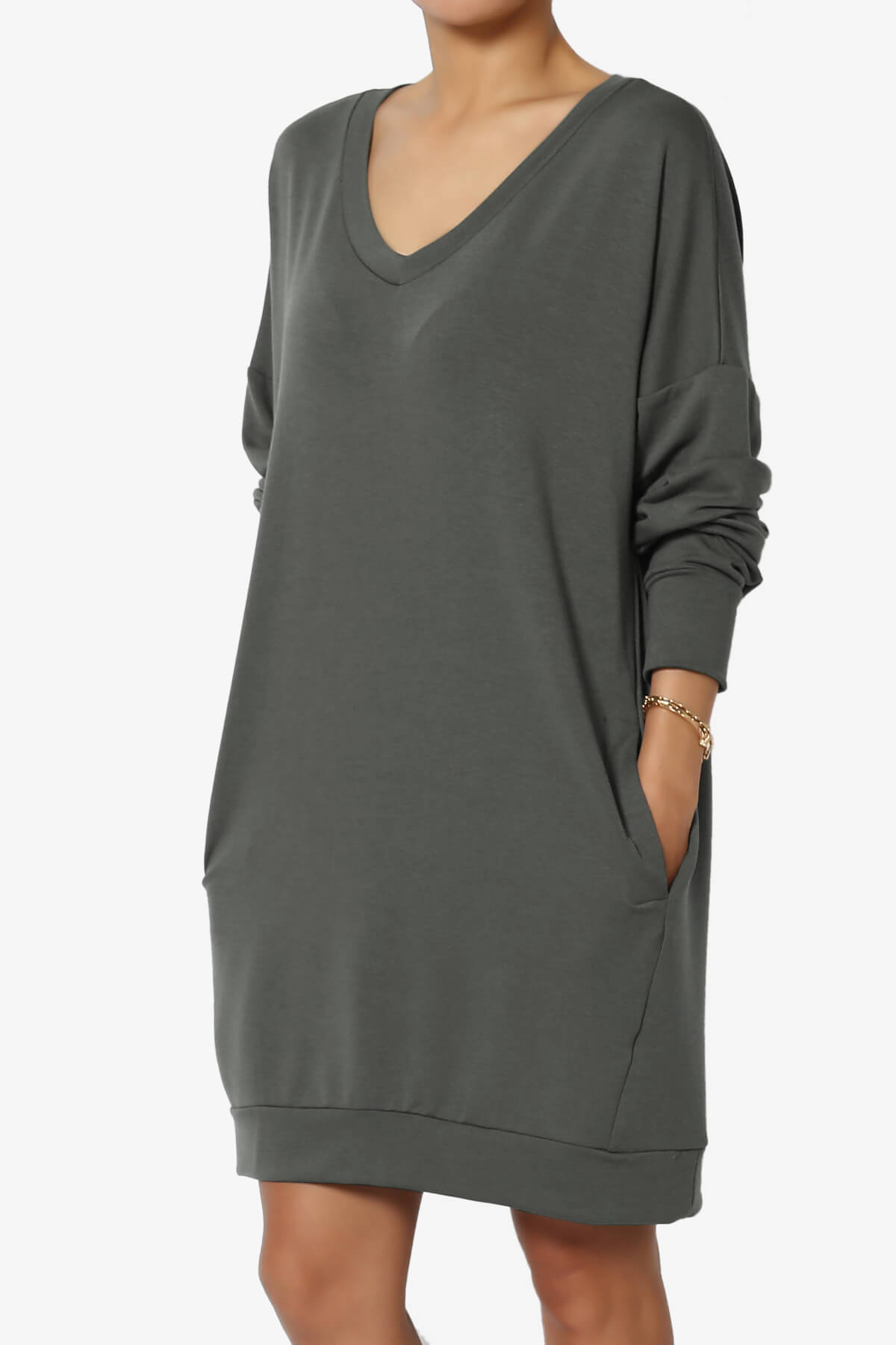 Chrissy V-Neck Pocket Soft Terry Tunic ASH GREY_3