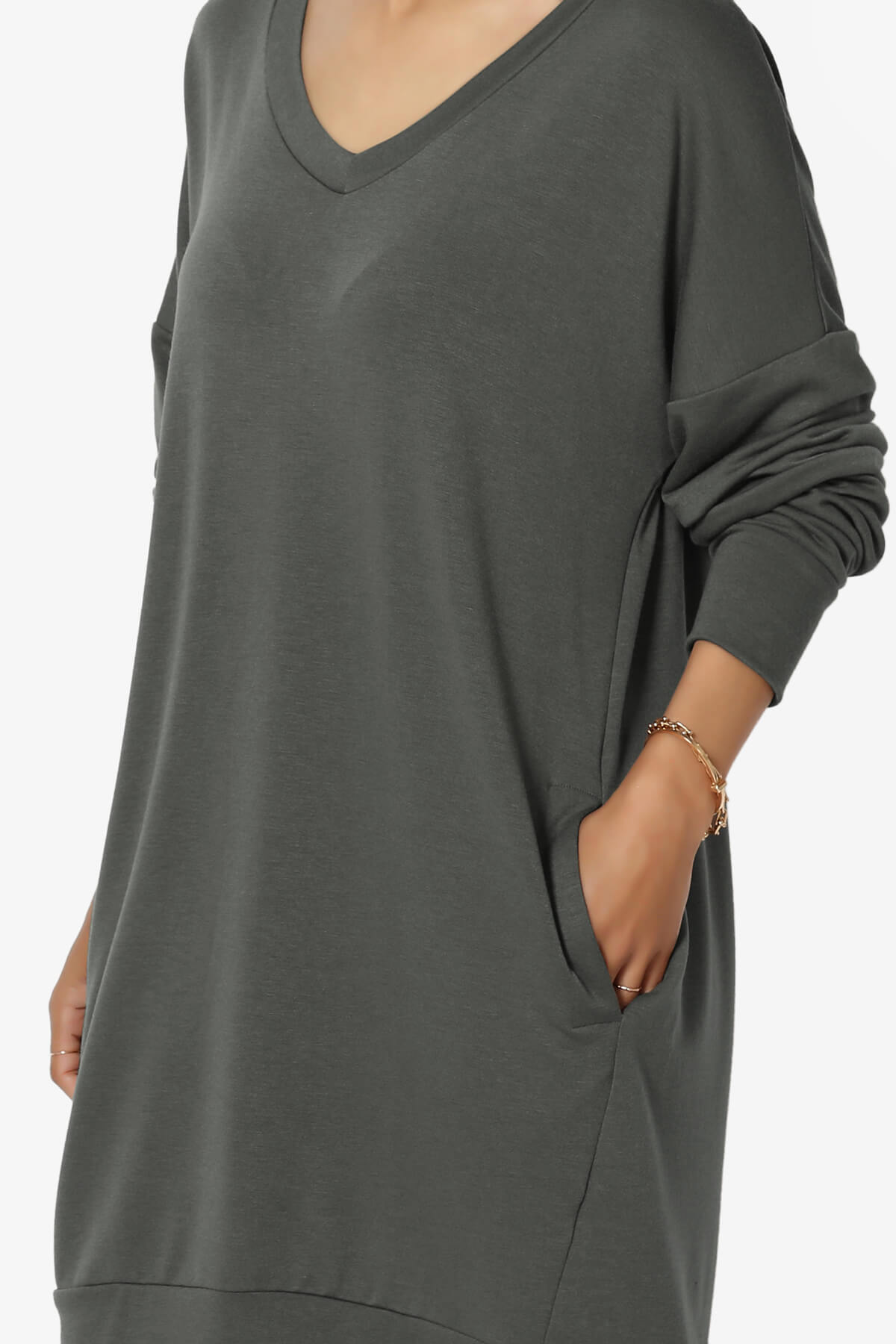 Chrissy V-Neck Pocket Soft Terry Tunic ASH GREY_5