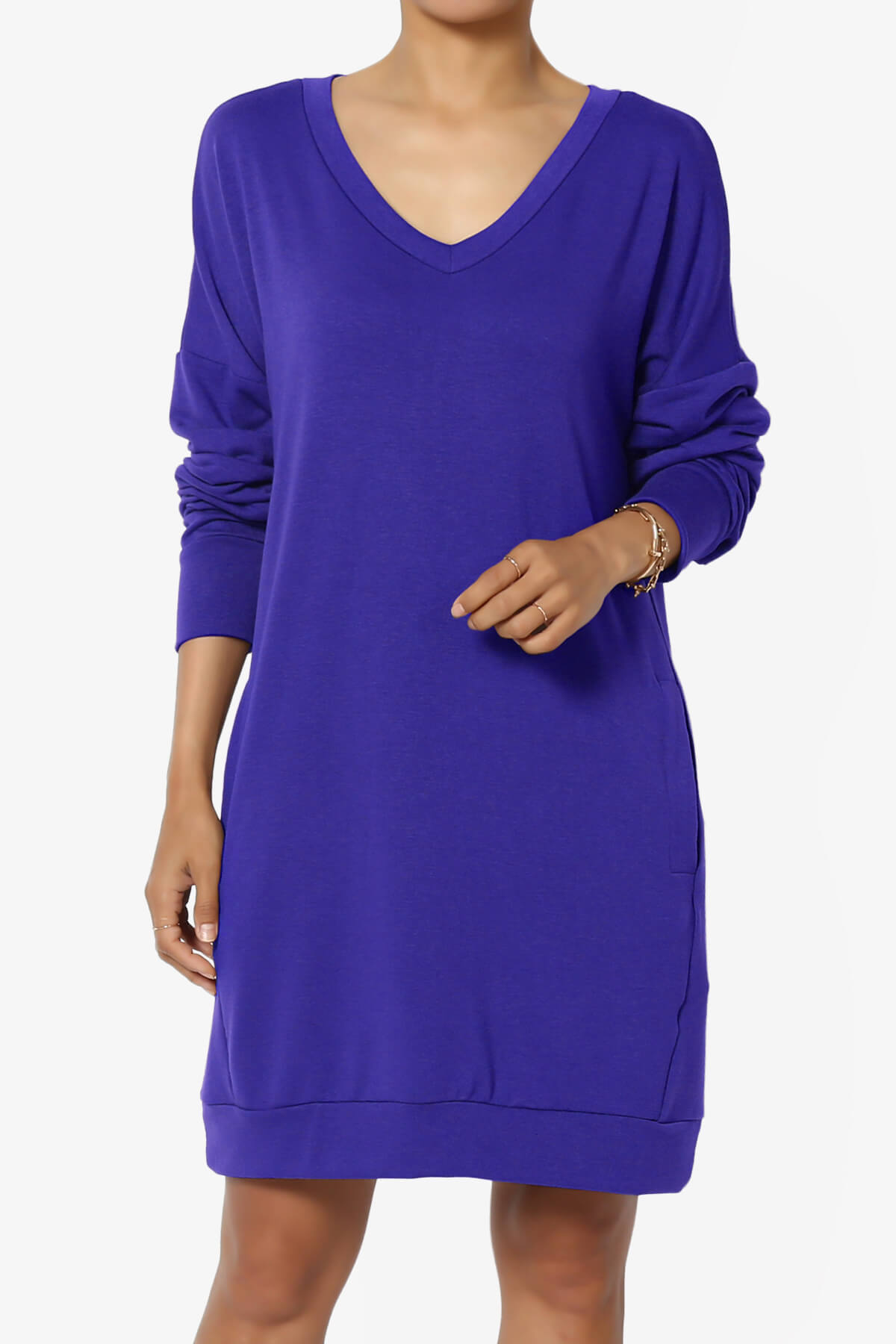 Chrissy V-Neck Pocket Soft Terry Tunic BRIGHT BLUE_1