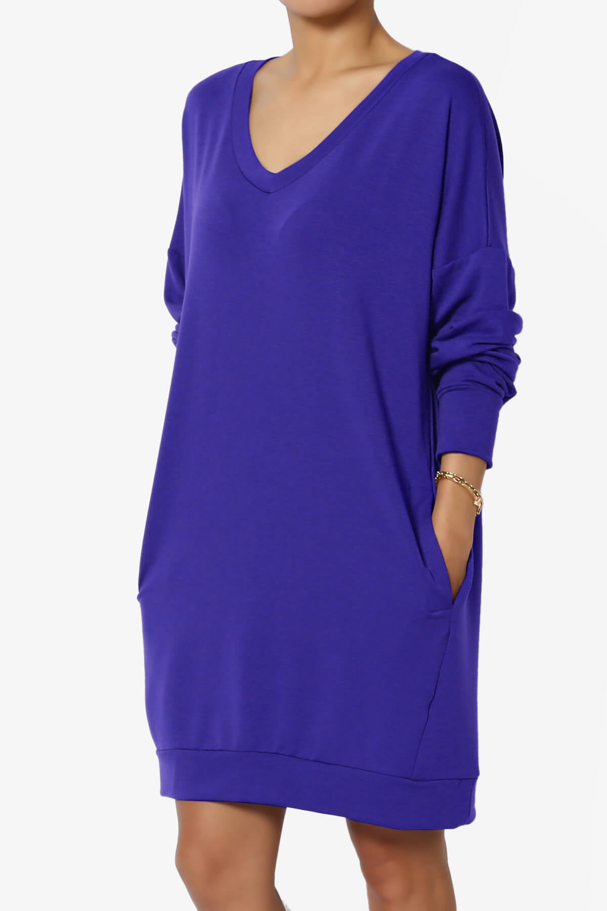 Chrissy V-Neck Pocket Soft Terry Tunic BRIGHT BLUE_3