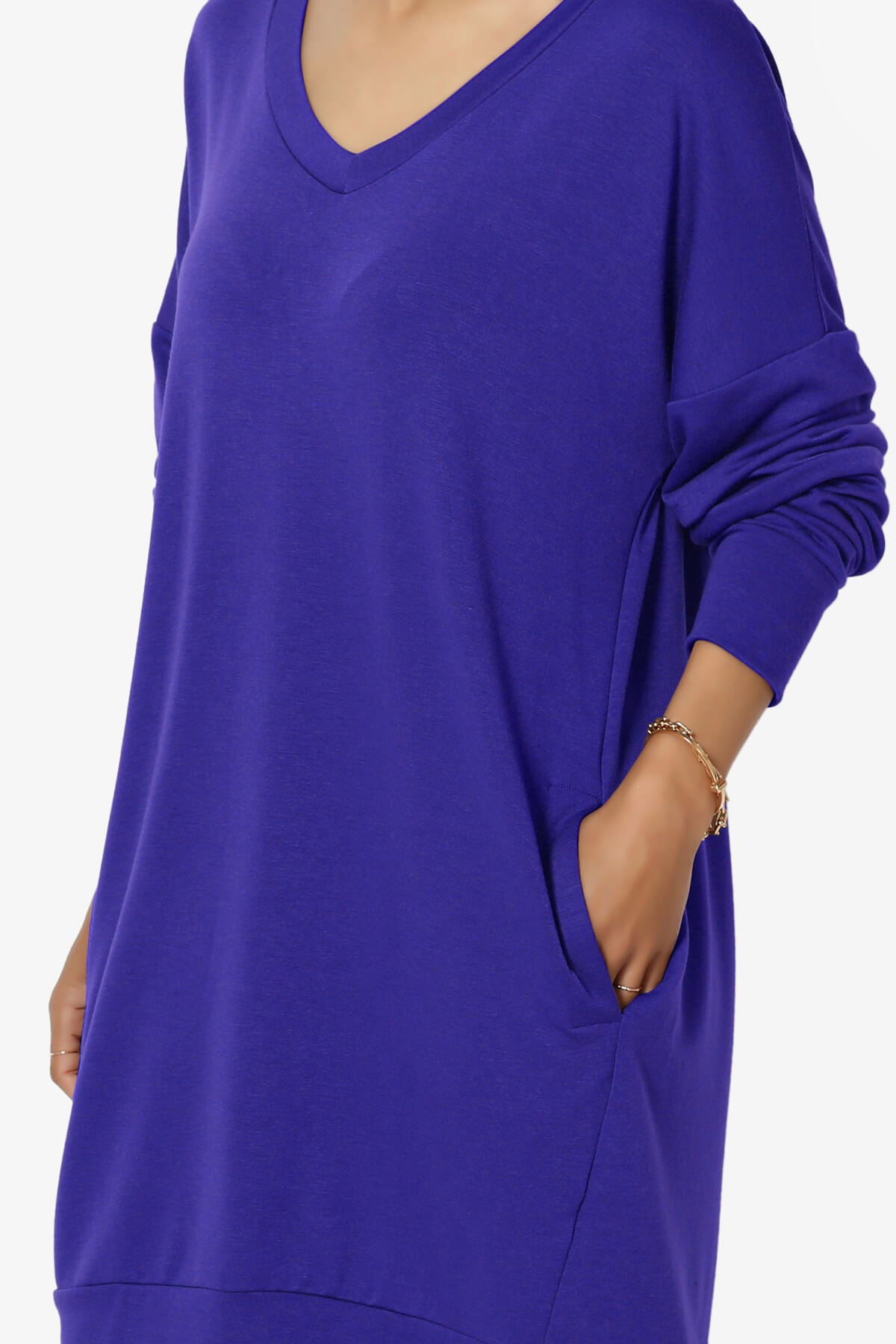 Chrissy V-Neck Pocket Soft Terry Tunic BRIGHT BLUE_5