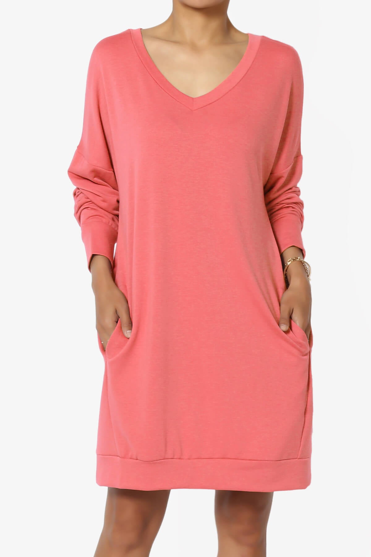 Chrissy V-Neck Pocket Soft Terry Tunic CORAL_1
