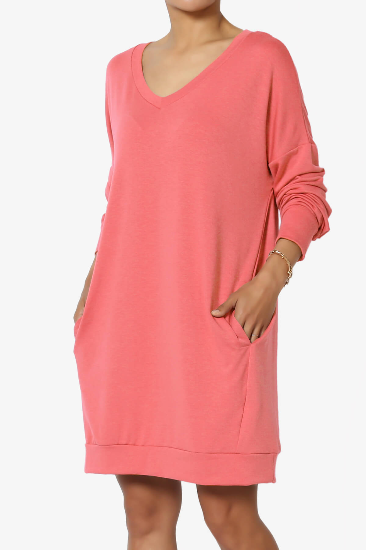 Chrissy V-Neck Pocket Soft Terry Tunic CORAL_3