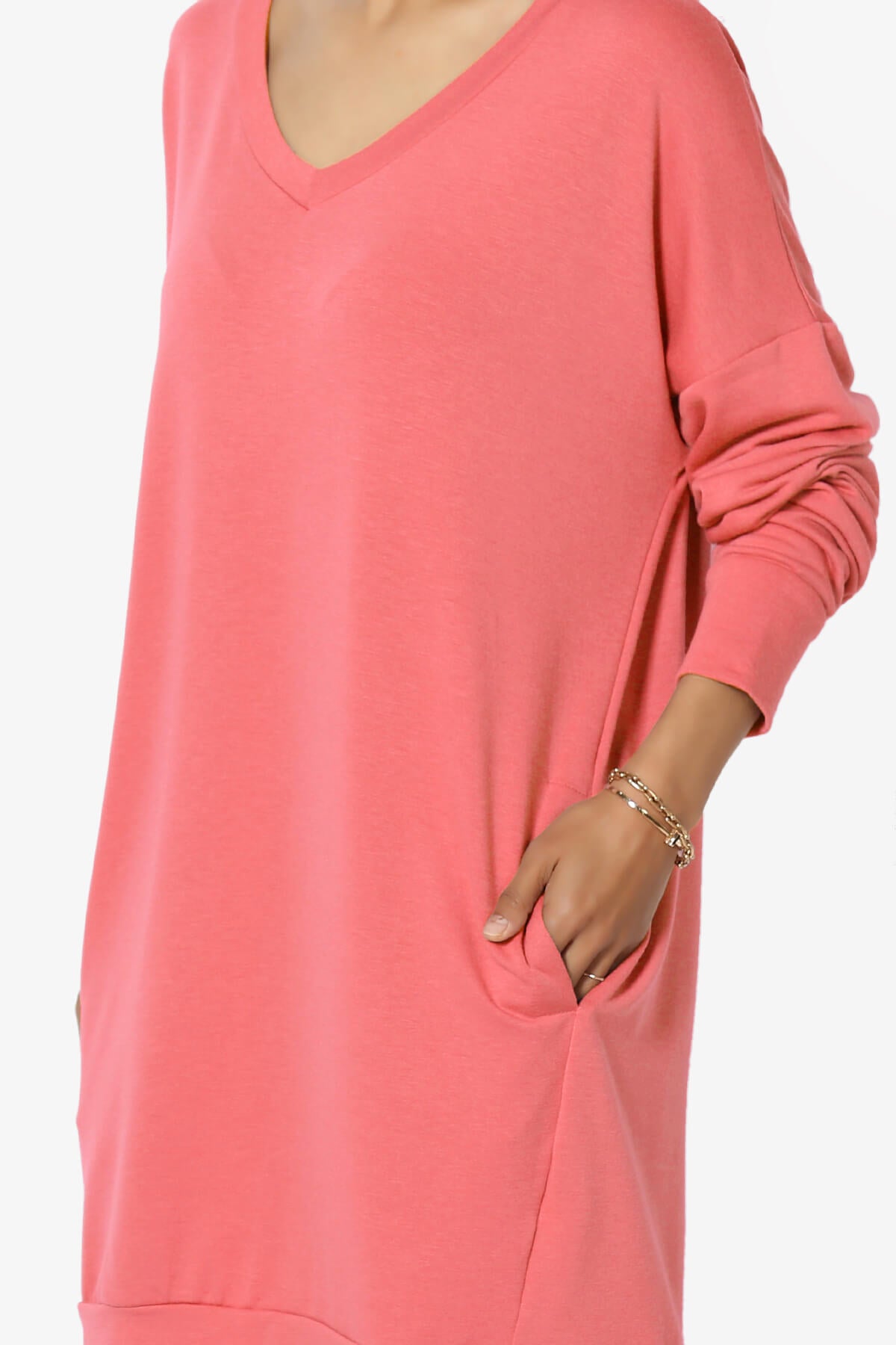 Chrissy V-Neck Pocket Soft Terry Tunic CORAL_5