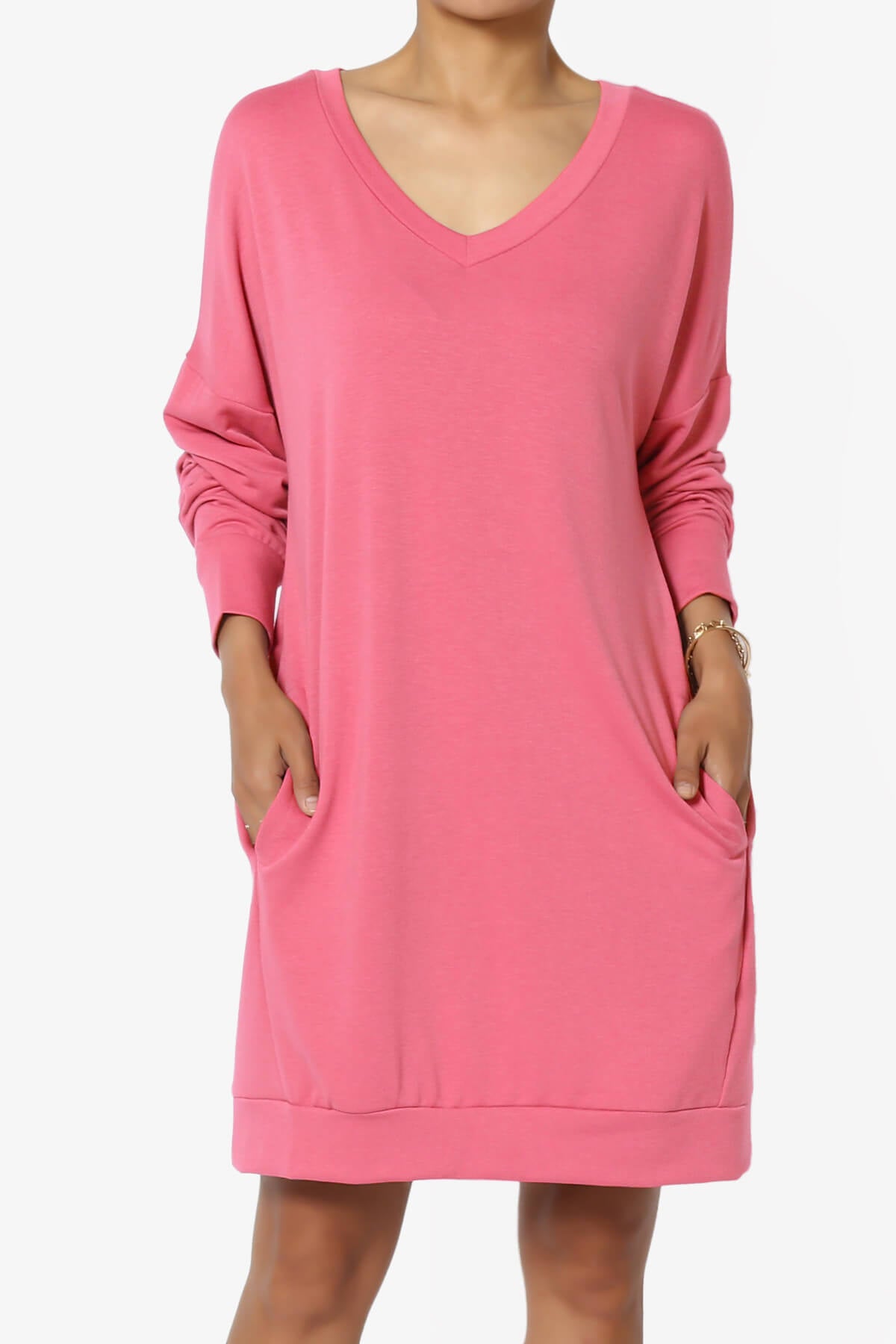 Chrissy V-Neck Pocket Soft Terry Tunic DESERT ROSE_1