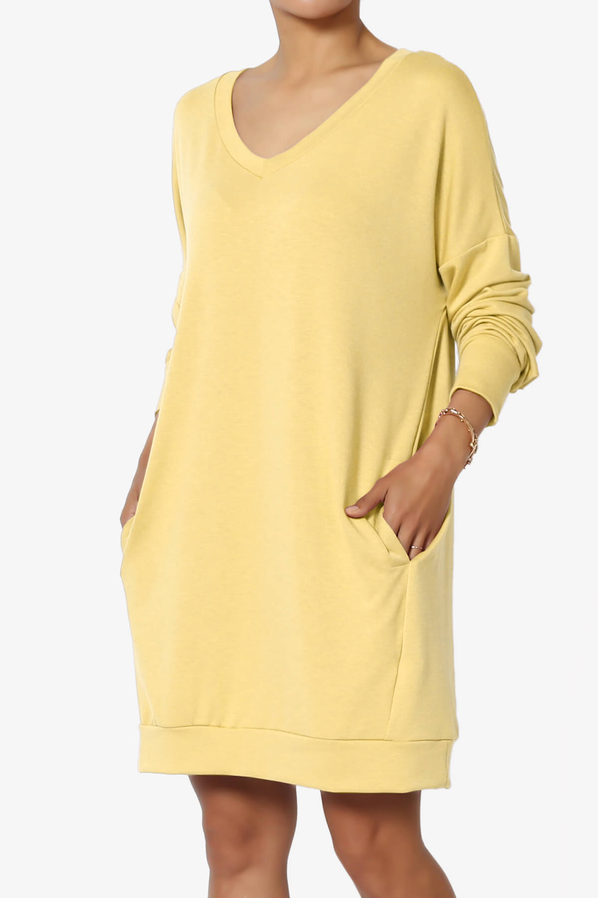 Chrissy V-Neck Pocket Soft Terry Tunic DUSTY BANANA_3