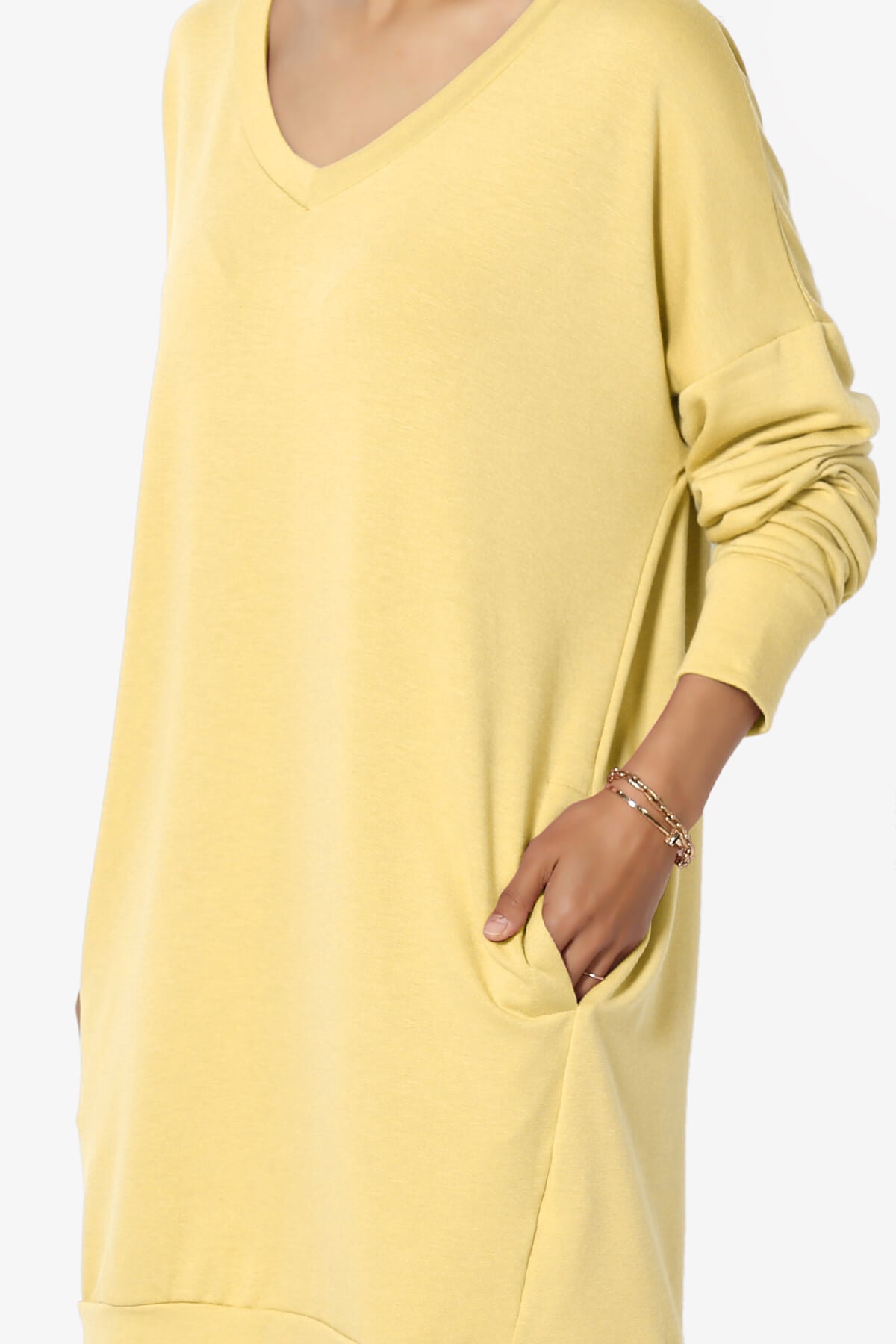 Chrissy V-Neck Pocket Soft Terry Tunic DUSTY BANANA_5