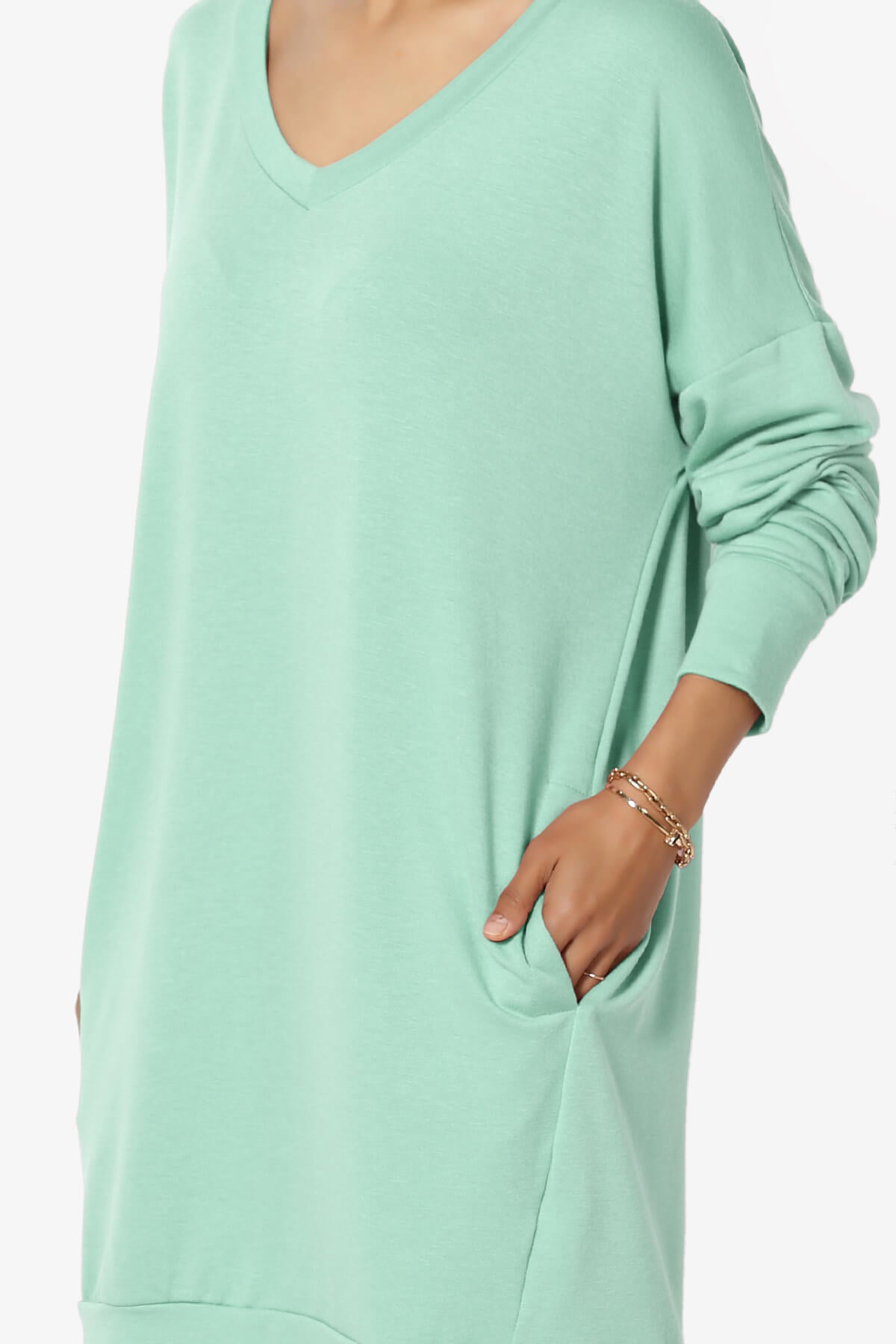 Chrissy V-Neck Pocket Soft Terry Tunic DUSTY GREEN_5