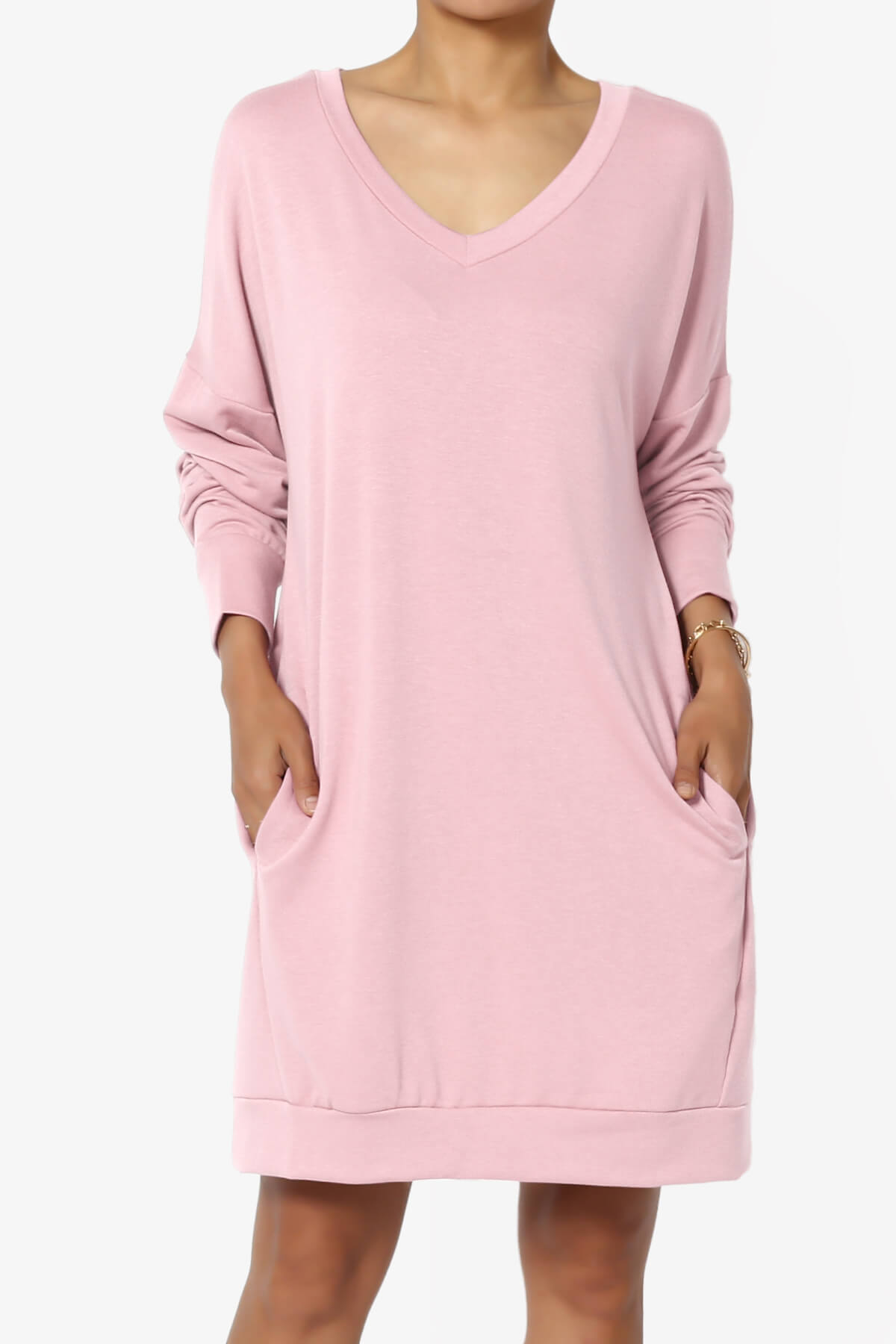 Chrissy V-Neck Pocket Soft Terry Tunic DUSTY PINK_1