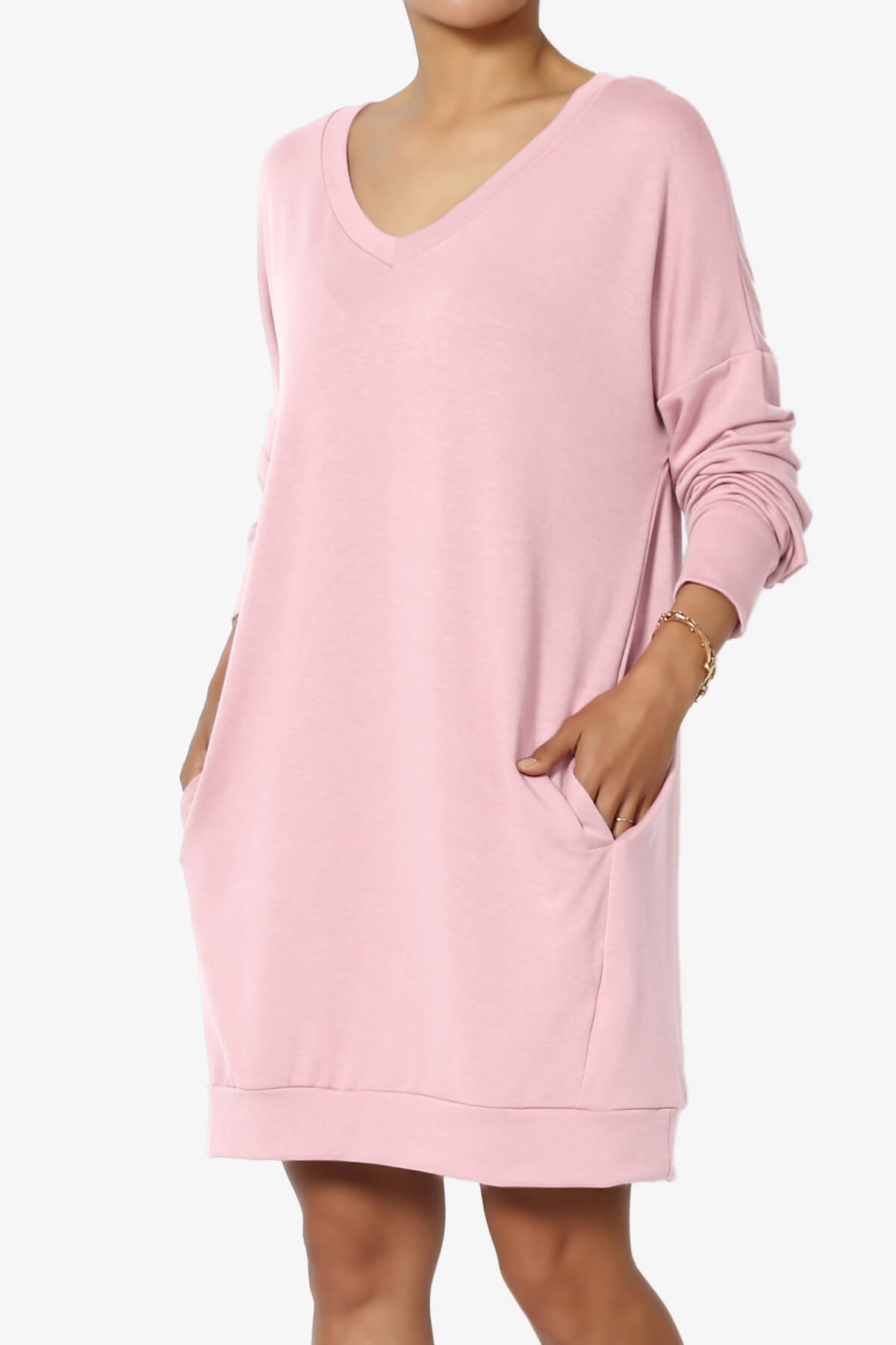 Chrissy V-Neck Pocket Soft Terry Tunic DUSTY PINK_3