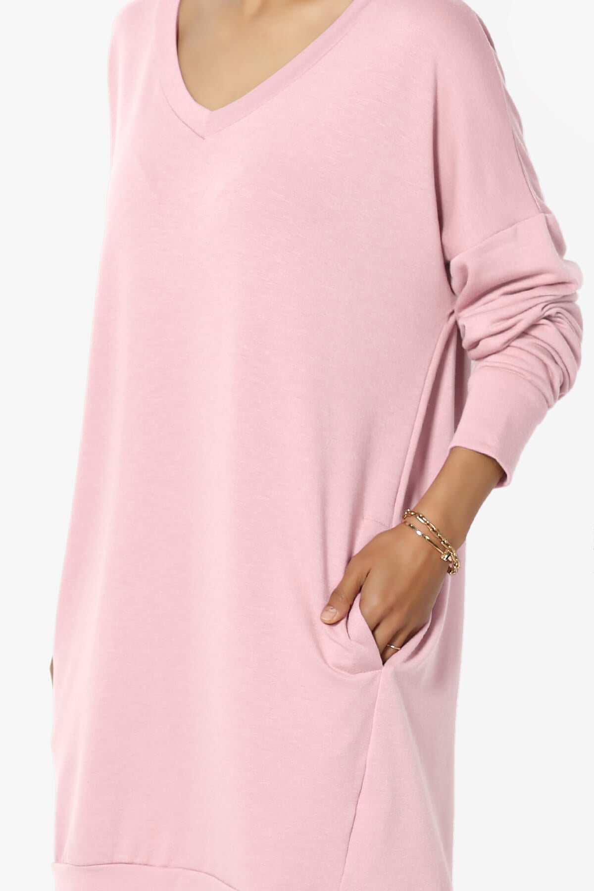 Chrissy V-Neck Pocket Soft Terry Tunic DUSTY PINK_5