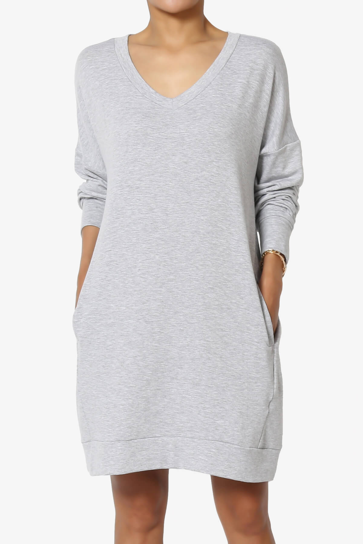 Chrissy V-Neck Pocket Soft Terry Tunic HEATHER GREY_1