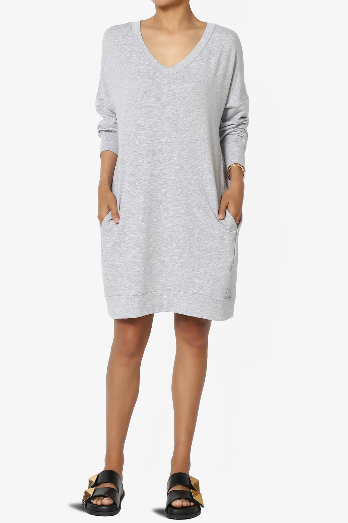 Chrissy V-Neck Pocket Soft Terry Tunic HEATHER GREY_6