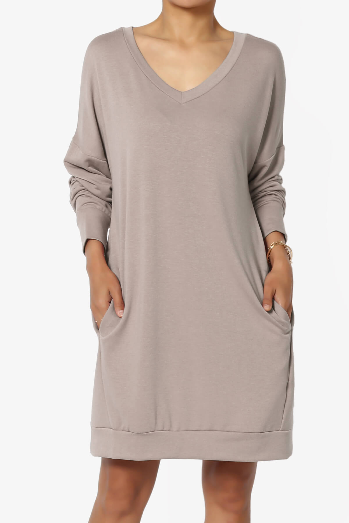Chrissy V-Neck Pocket Soft Terry Tunic LIGHT MOCHA_1