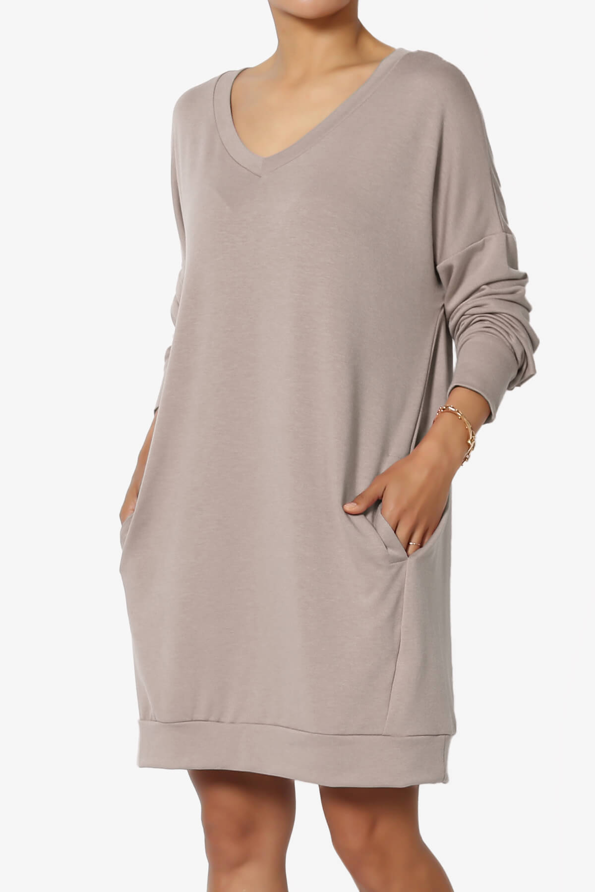Chrissy V-Neck Pocket Soft Terry Tunic LIGHT MOCHA_3