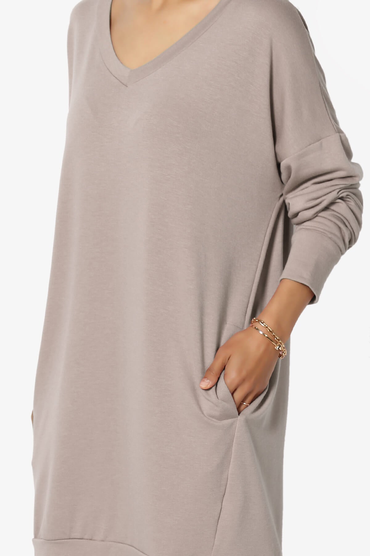 Chrissy V-Neck Pocket Soft Terry Tunic LIGHT MOCHA_5