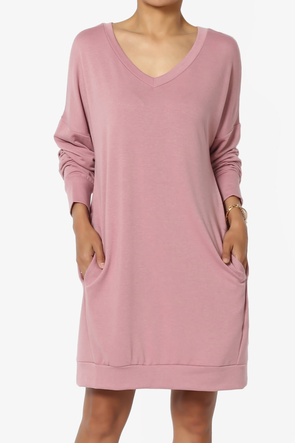 Chrissy V-Neck Pocket Soft Terry Tunic LIGHT ROSE_1