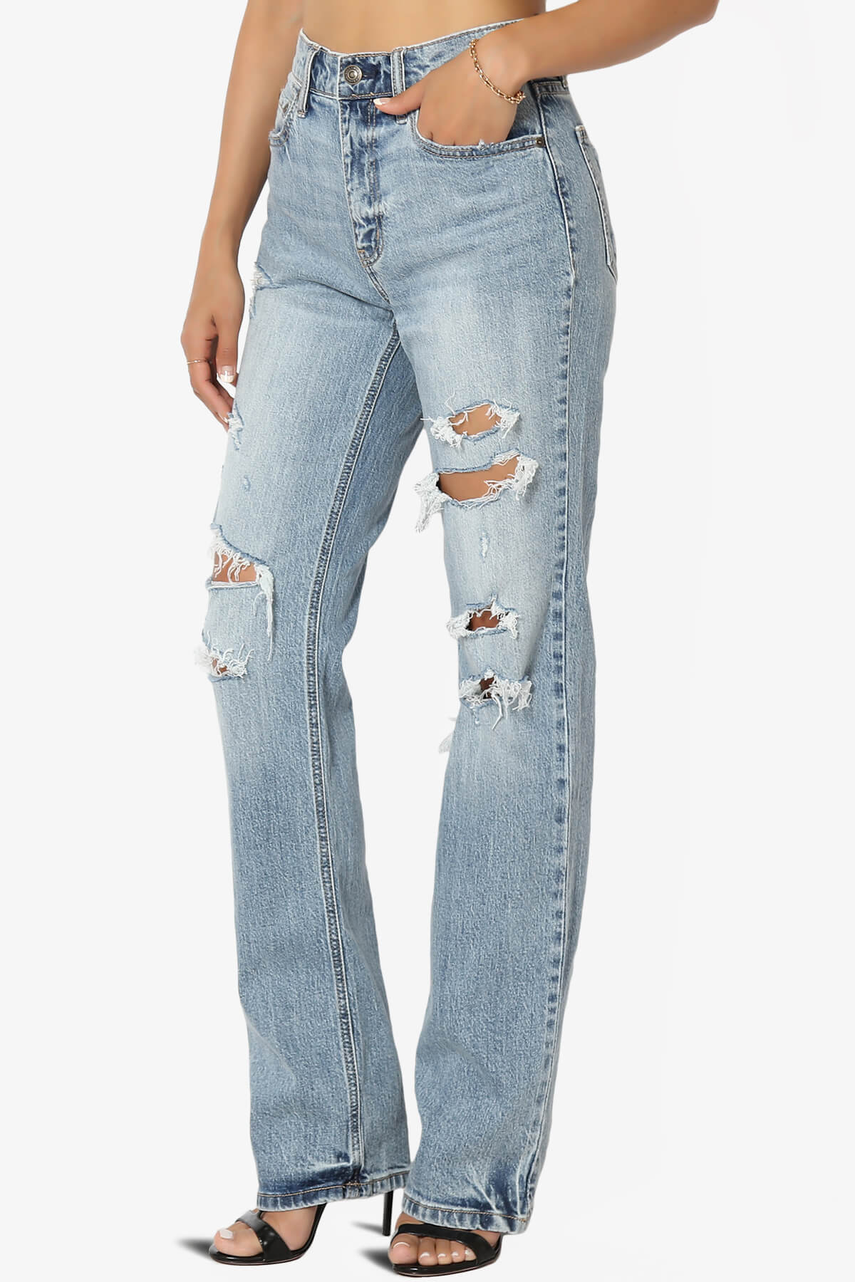 Codi High Rise Dad Jeans in Distressed Med MEDIUM_3