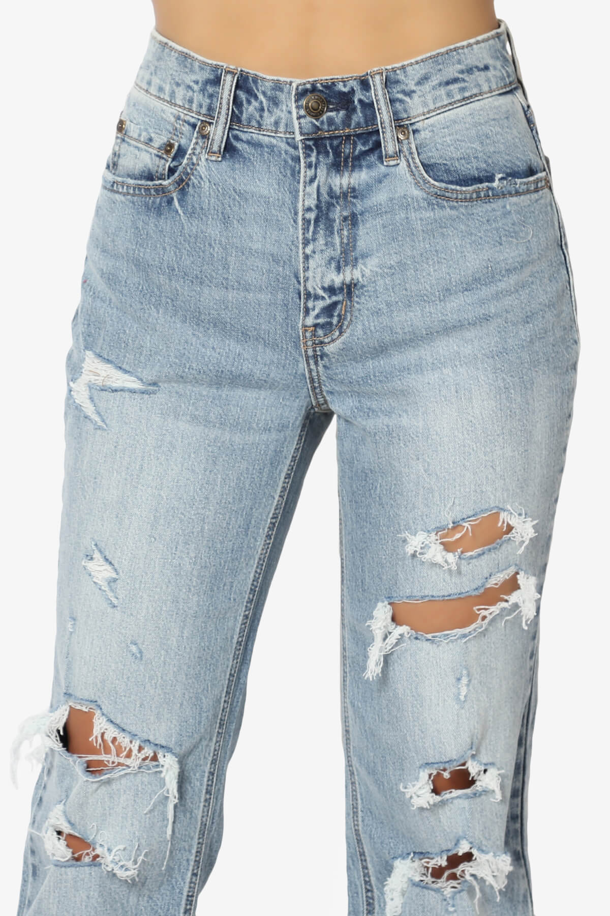 Codi High Rise Dad Jeans in Distressed Med MEDIUM_5