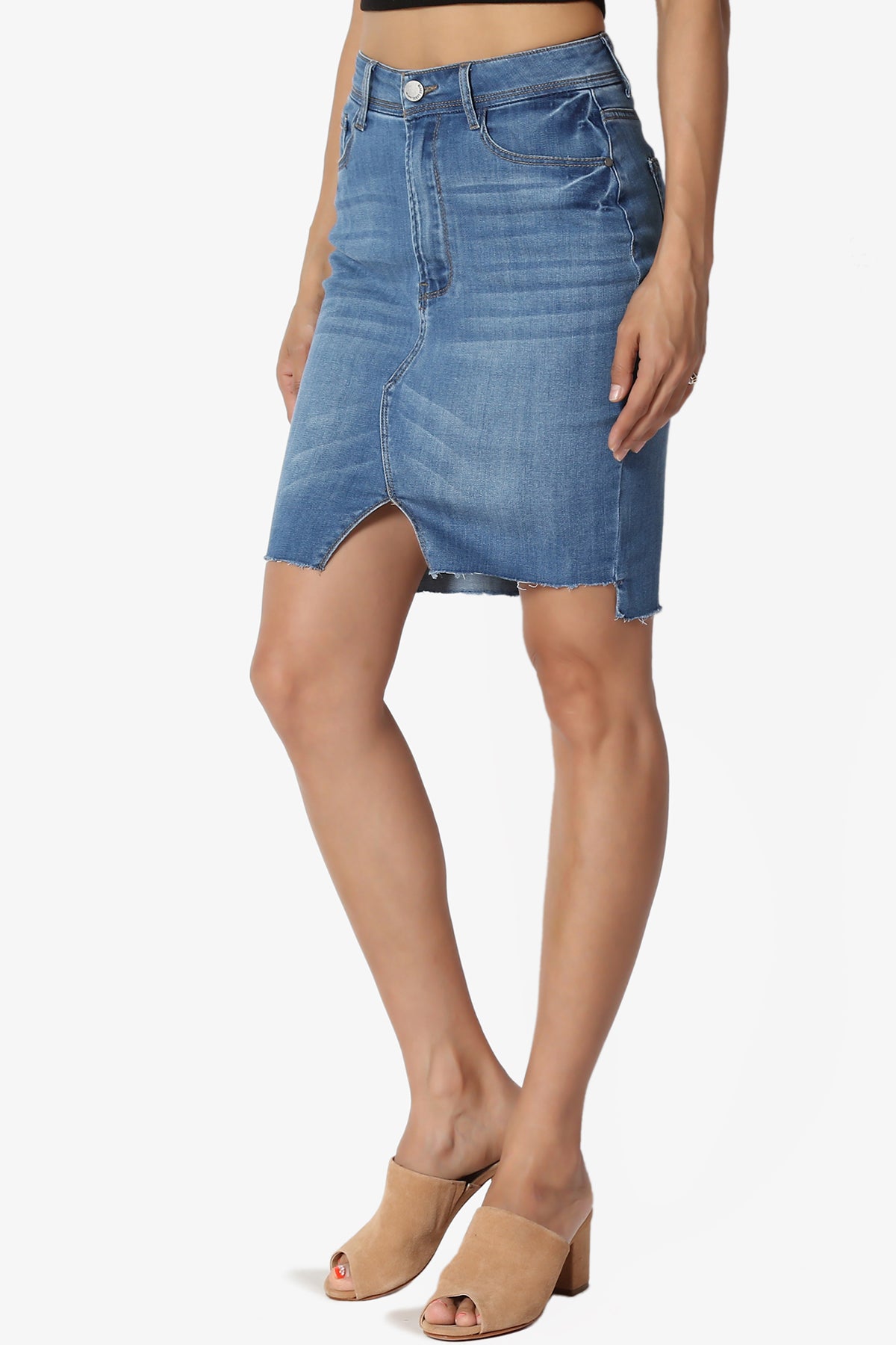 Yevella Hi Low Pencil Denim Skirt