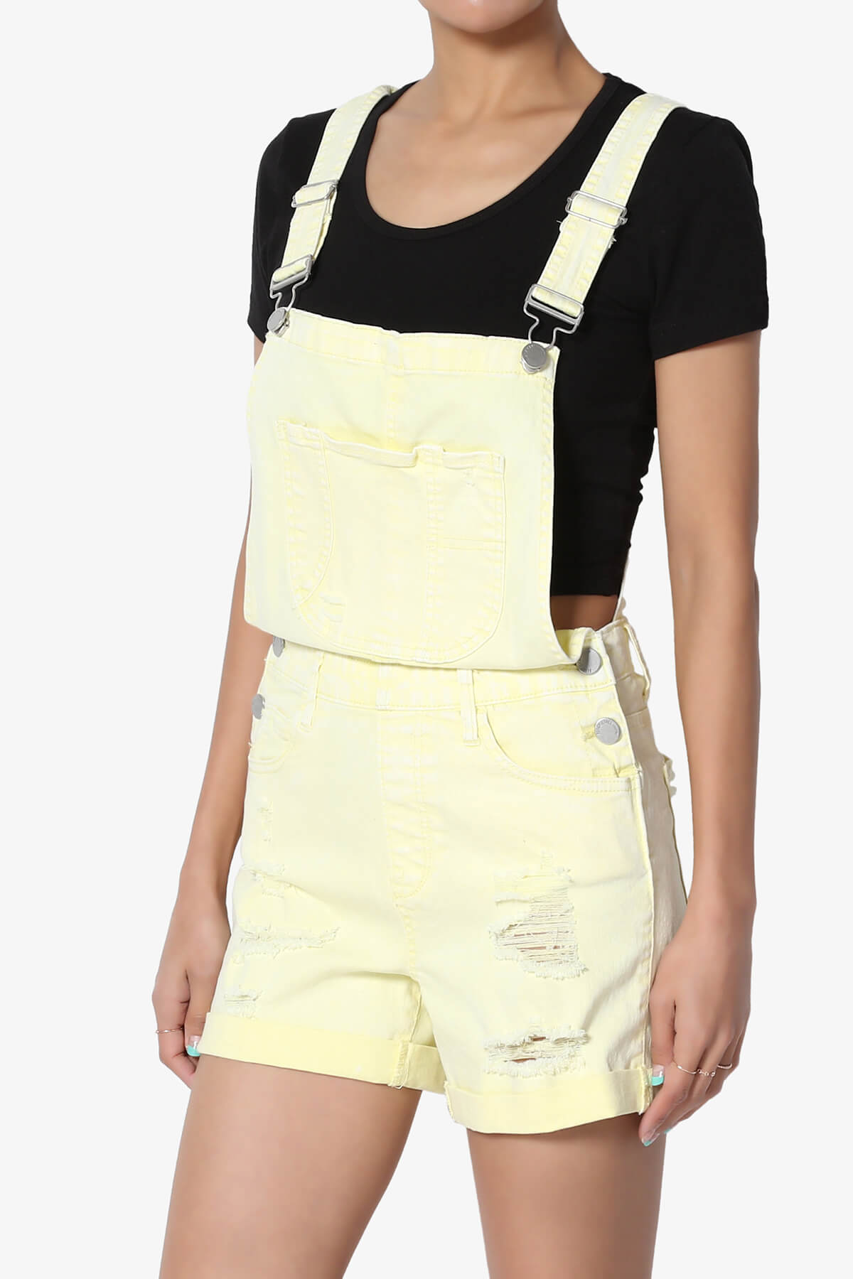 Roselita Distressed Denim Overall Shorts YELLOW_3