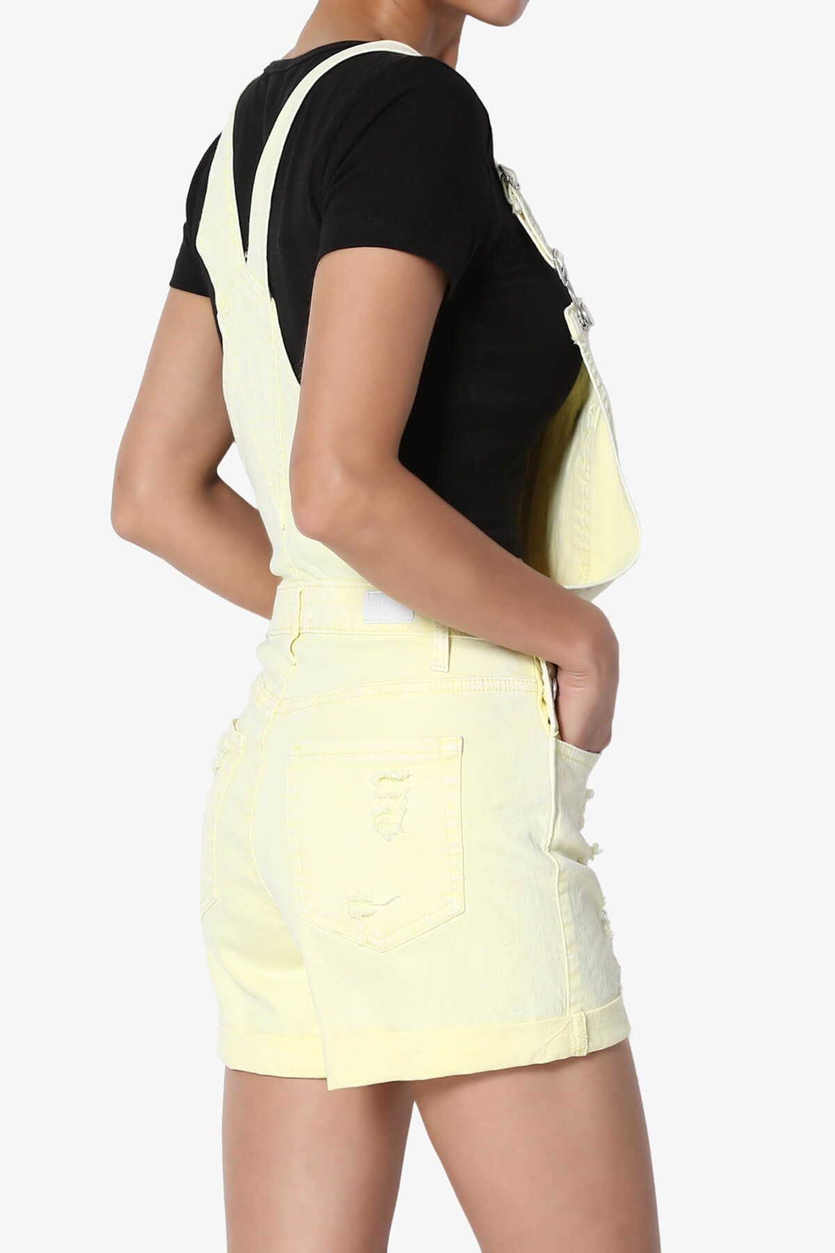 Roselita Distressed Denim Overall Shorts YELLOW_4