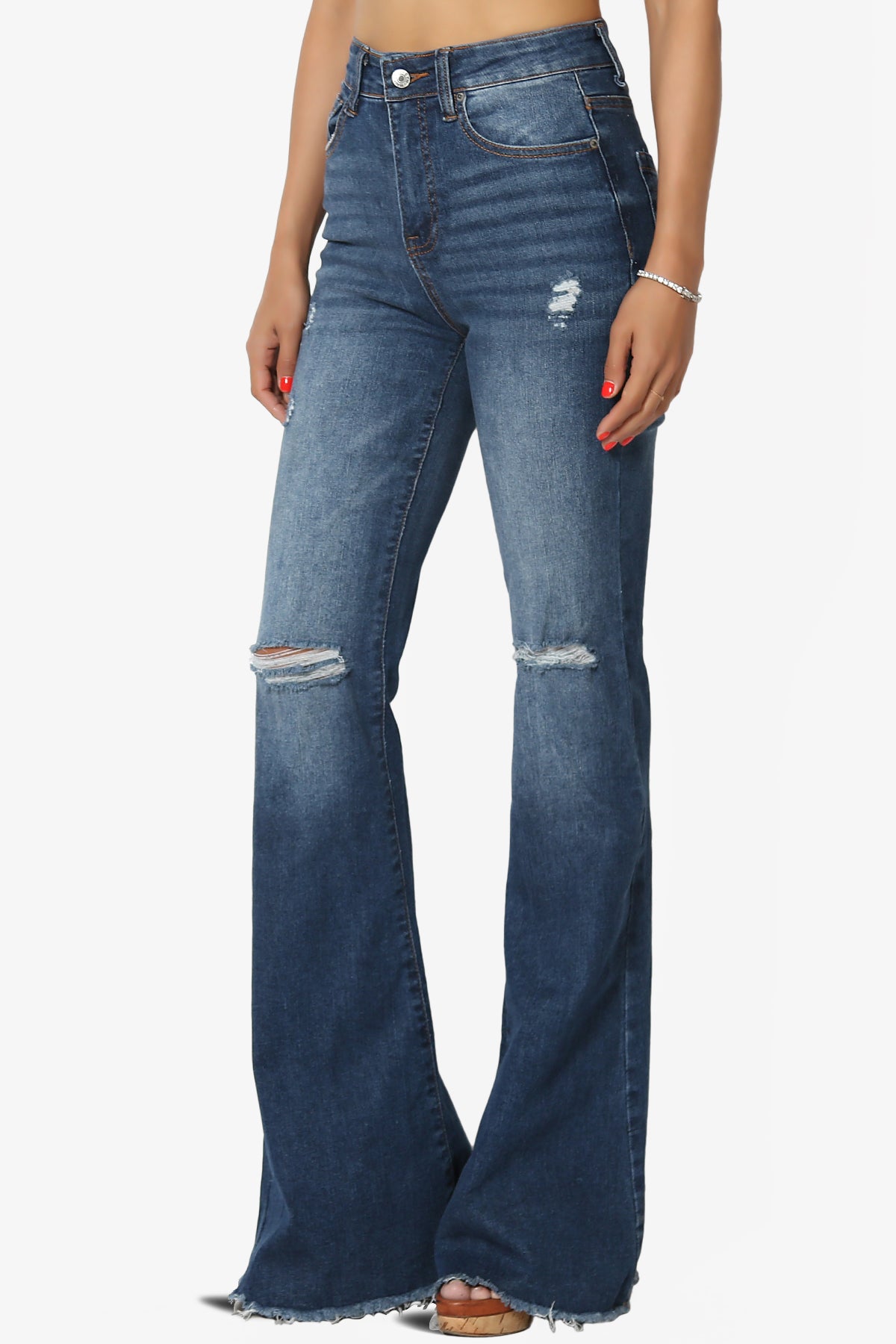 Snazzy High Rise Knee Destroy Flare Jeans DARK