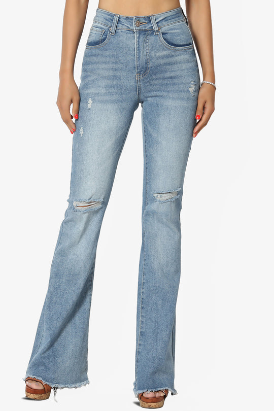 Snazzy High Rise Knee Destroy Flare Jeans MED