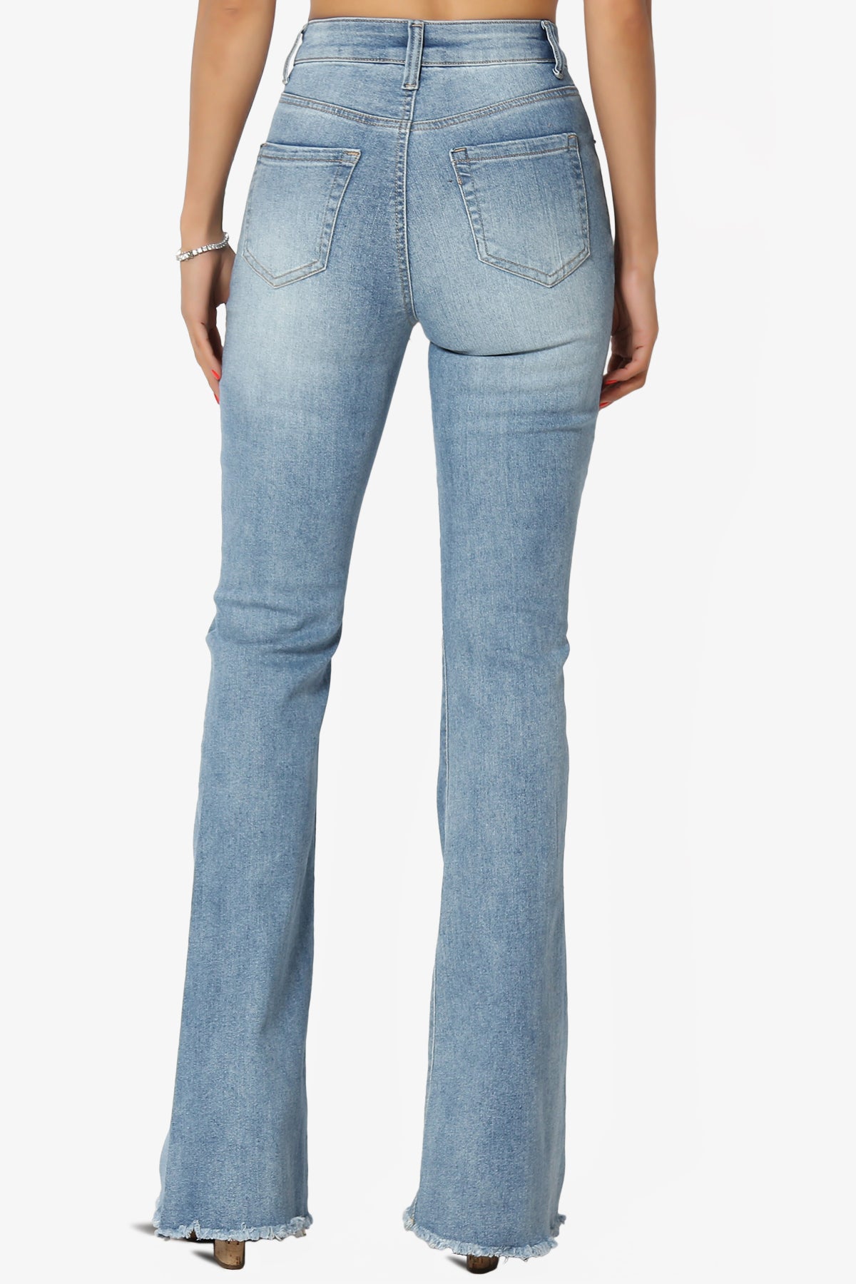 Snazzy High Rise Knee Destroy Flare Jeans MED