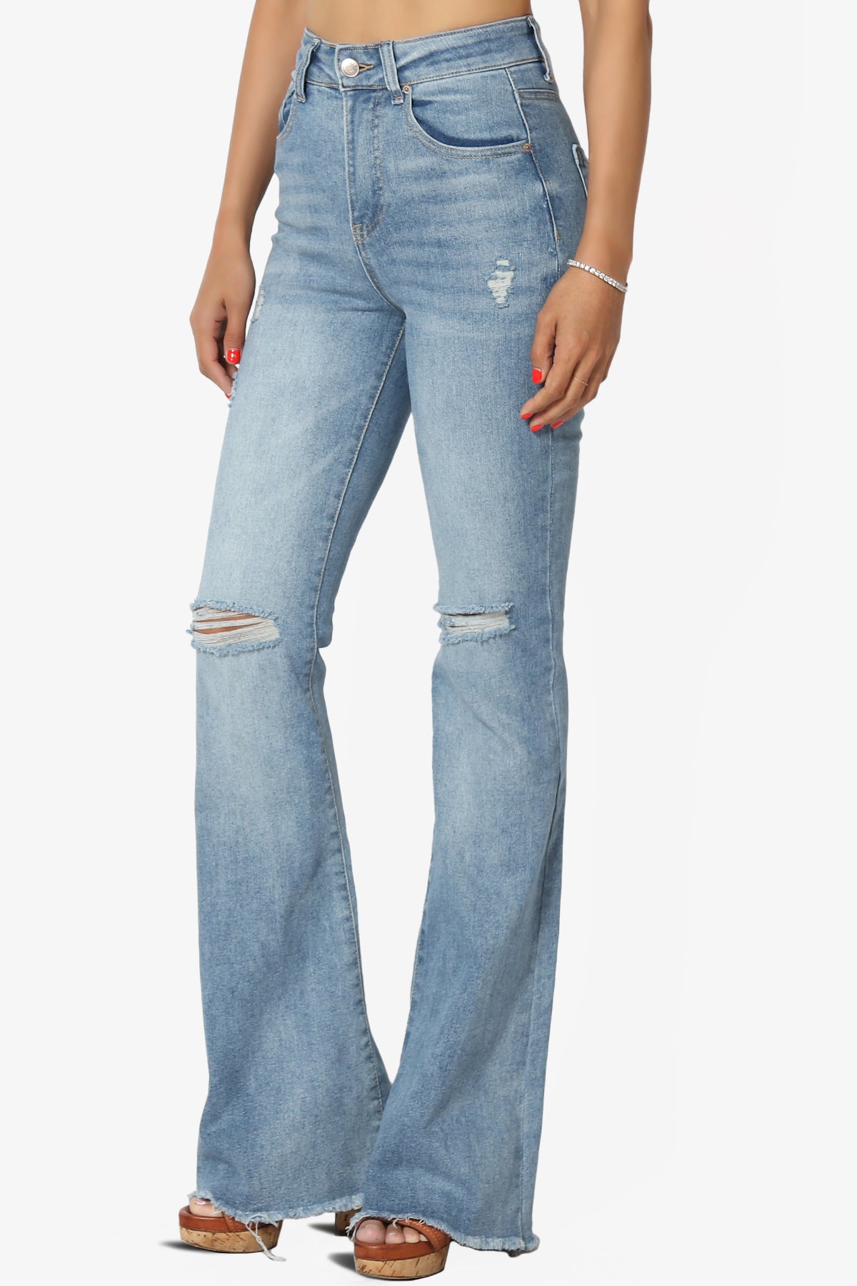 Snazzy High Rise Knee Destroy Flare Jeans MED