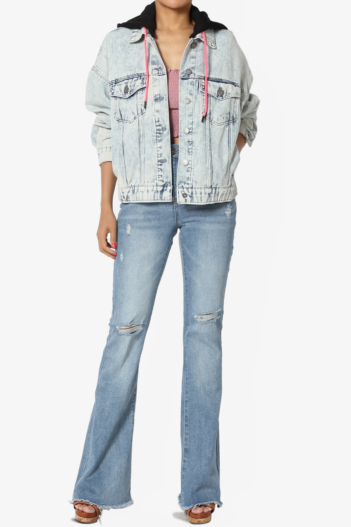 Snazzy High Rise Knee Destroy Flare Jeans MED