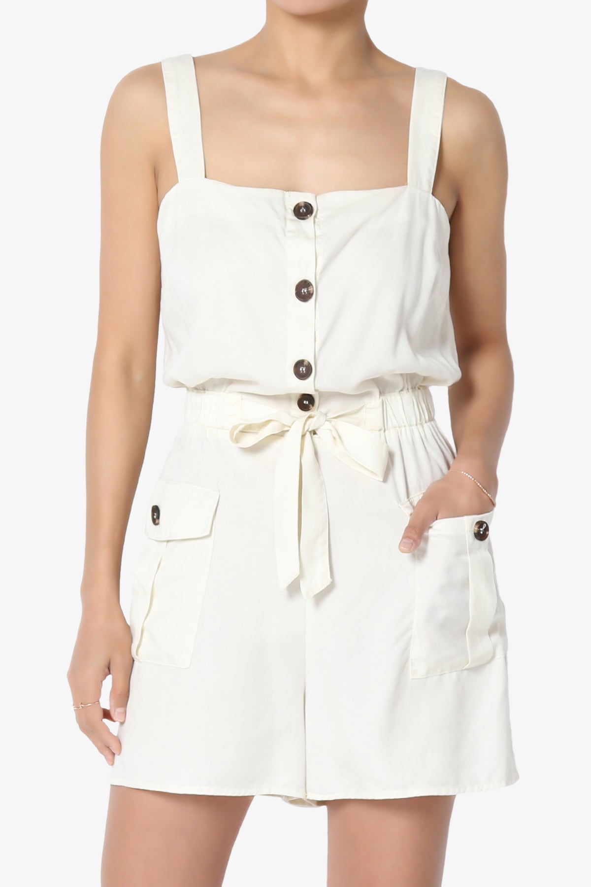 Skyler Utility Cargo Pocket Romper IVORY_1