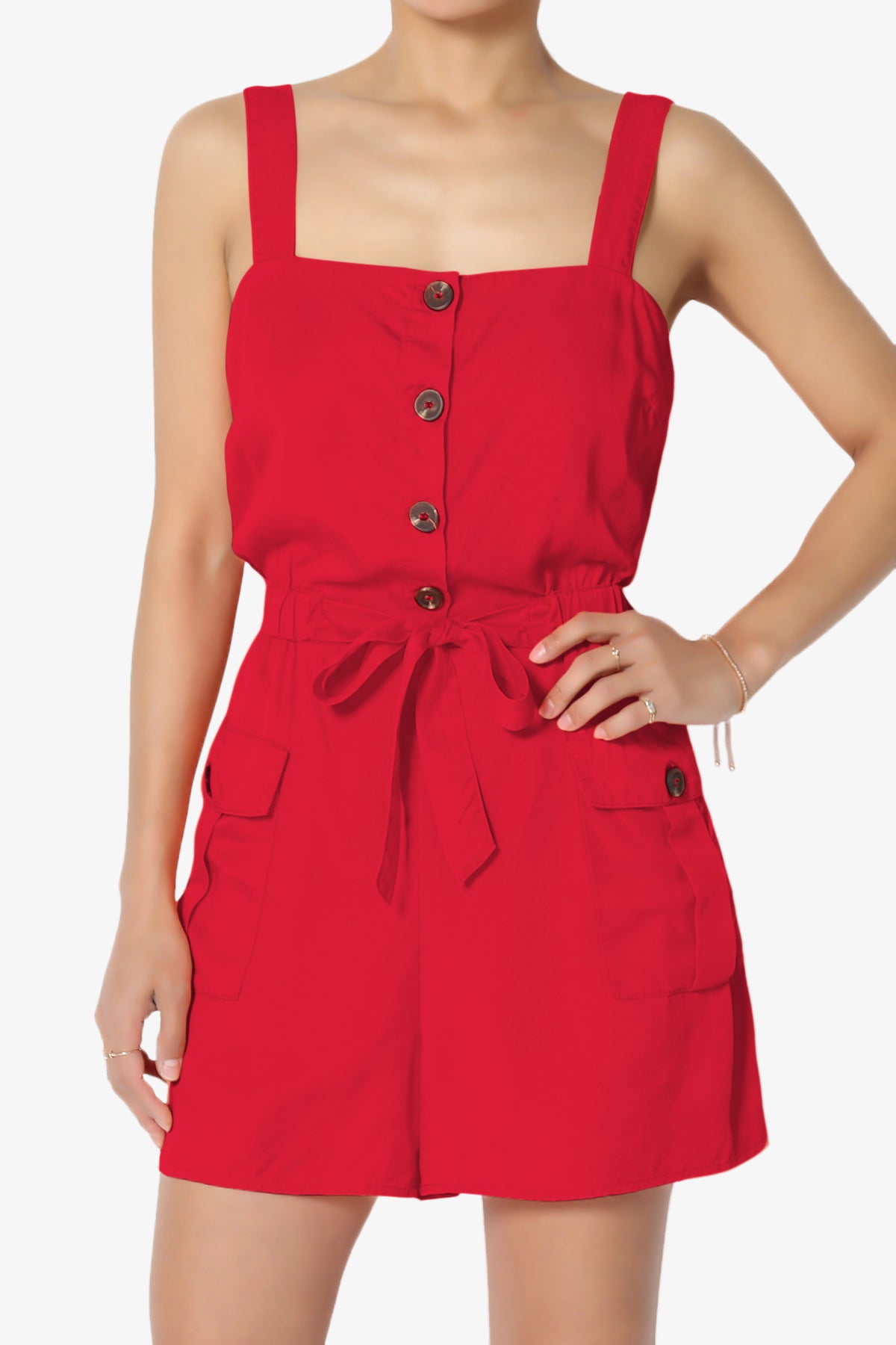 Skyler Utility Cargo Pocket Romper RED_1